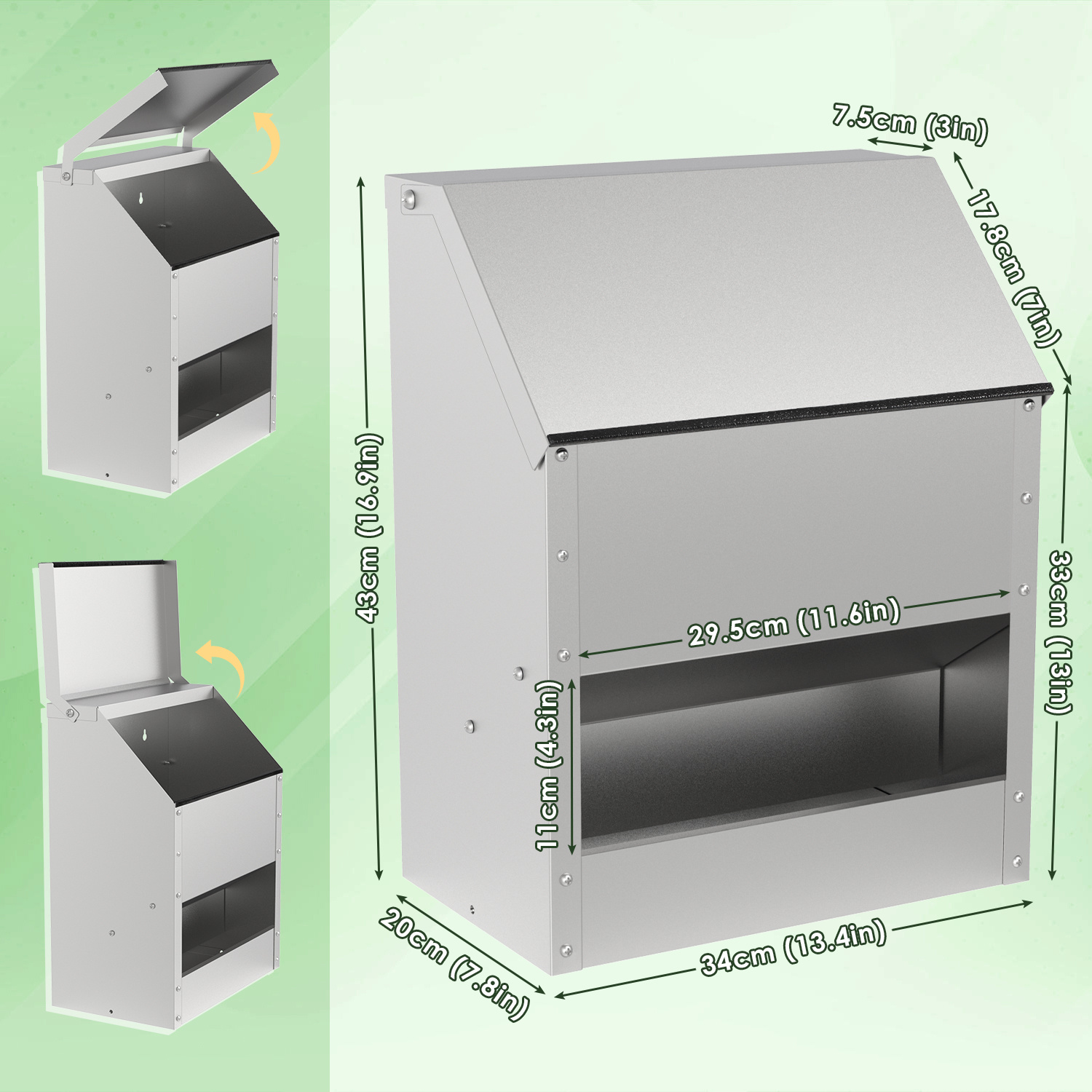 Chicken Feed Troughs, Including Covered And Wall-mounted Galvanized Steel Models, Suitable For Chickens, Ducks, And Other Poultry