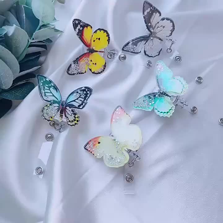 Cute Butterfly Acrylic Resin Quicksand Badge Reel - Temu Canada