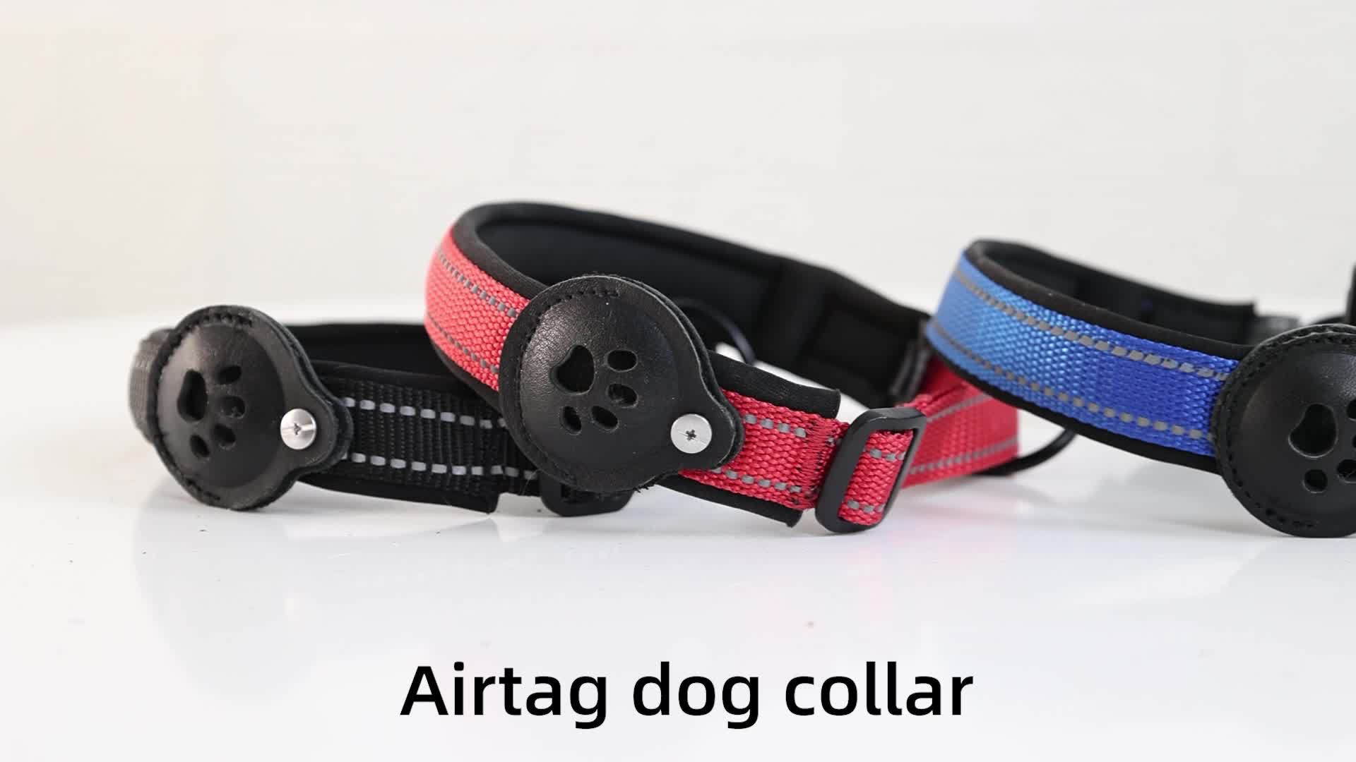 Genuine Leather Dog Collar with air tag holder. - Pet Colony USA