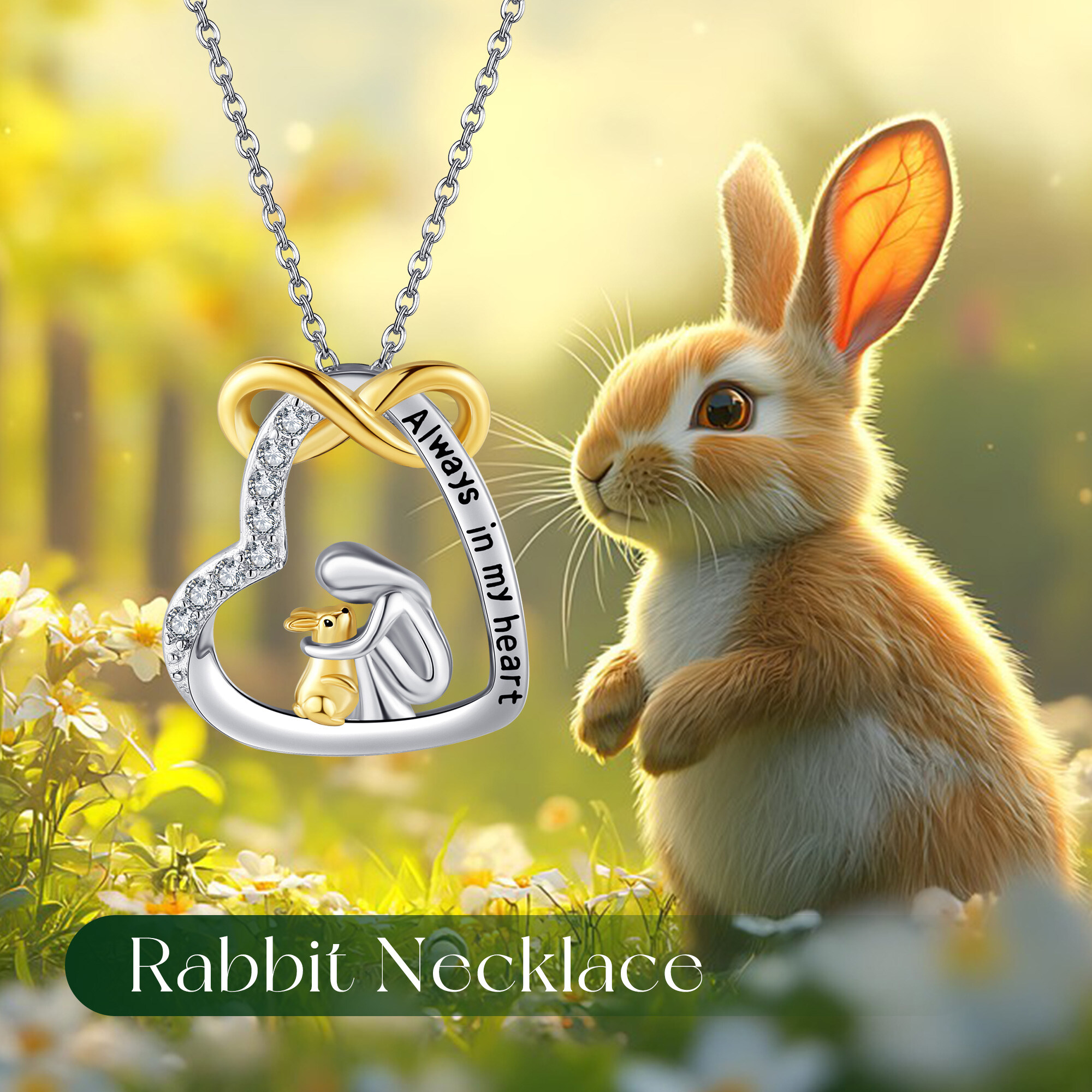 925 Sterling Silvery Rabbit Necklace With Synthetic Zirconia Daily Wear For Men And Women Birthday Gift Valentine's Day Gift