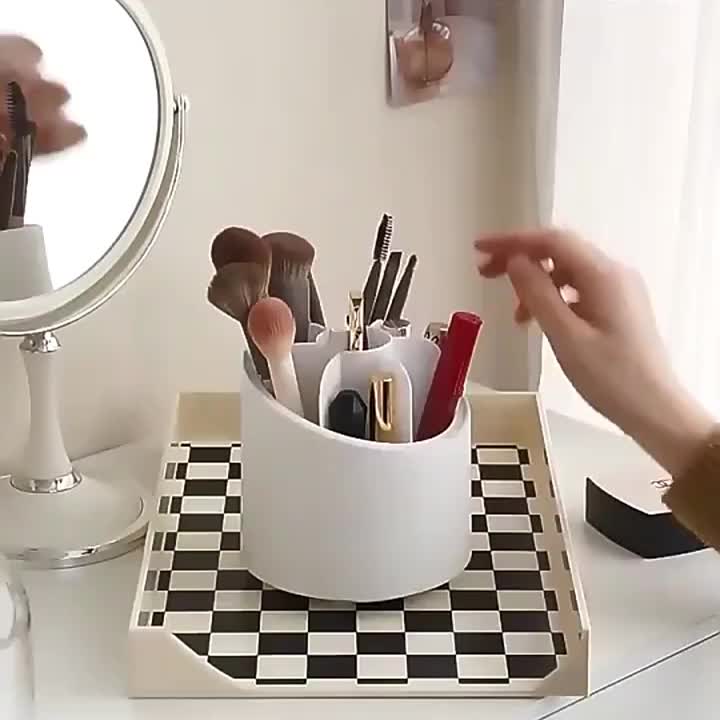 360° Rotating Makeup Brush Storage Box Portable Desktop Cosmetic Organizer  Lipstick Eyebrow Pencil Eye Shadow Brush Holder