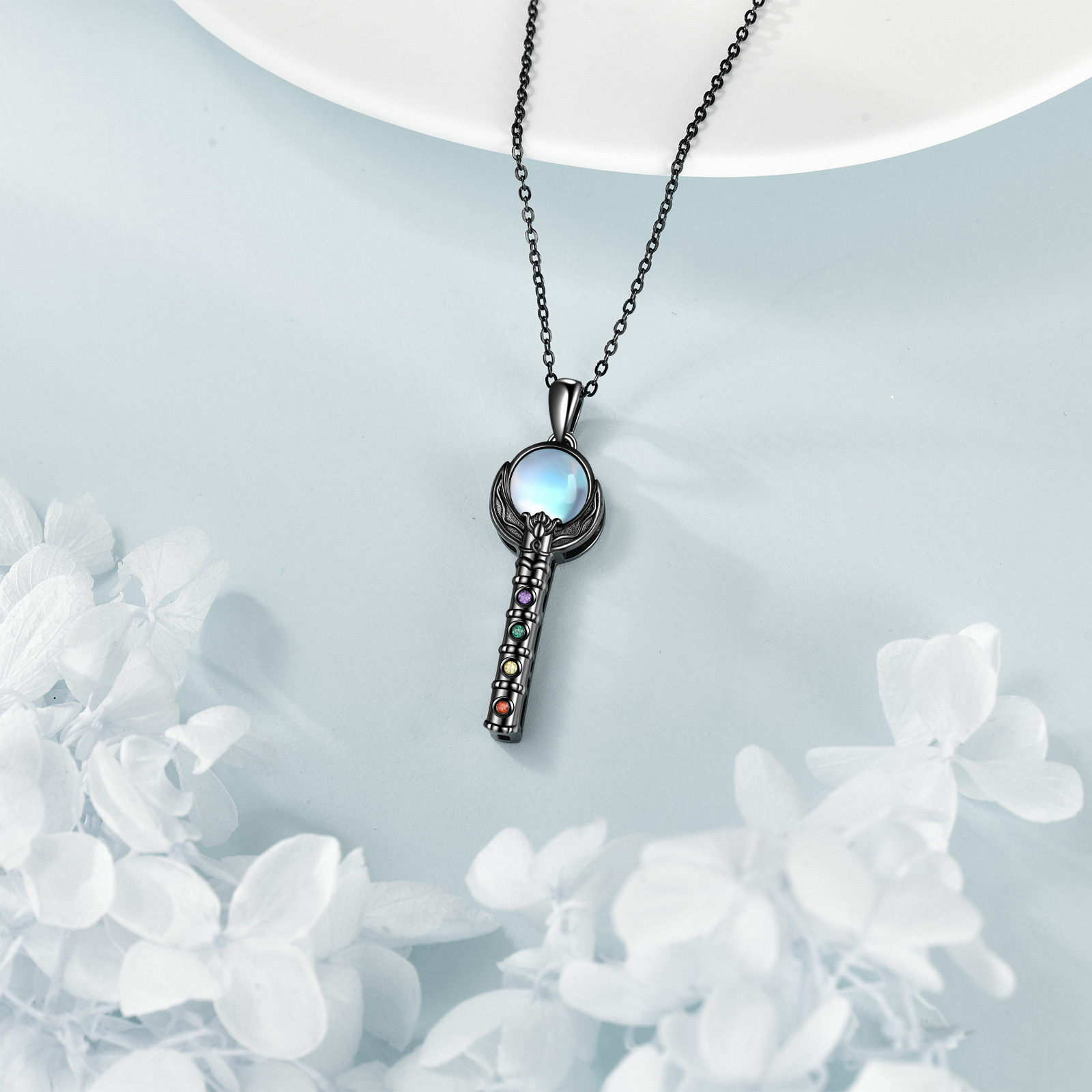 Chakra Bar Necklace Moonstone Pendant 925 Sterling Silver