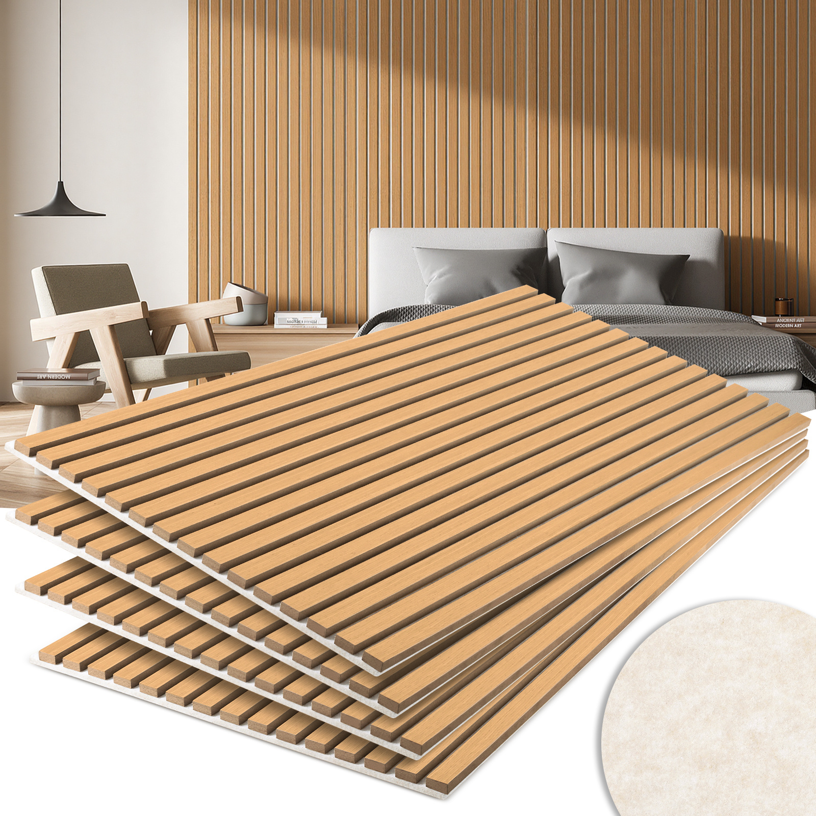Set Of 4 Wooden Acoustic Panels: Solid Oak With Acoustic , Soundproofing, Wall Cladding And Extra-thick Acoustic Felt (silver-gray)