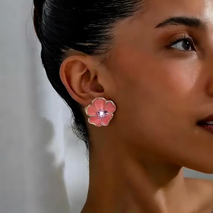Rhinestone Flower Clip On Earrings Sweet Style