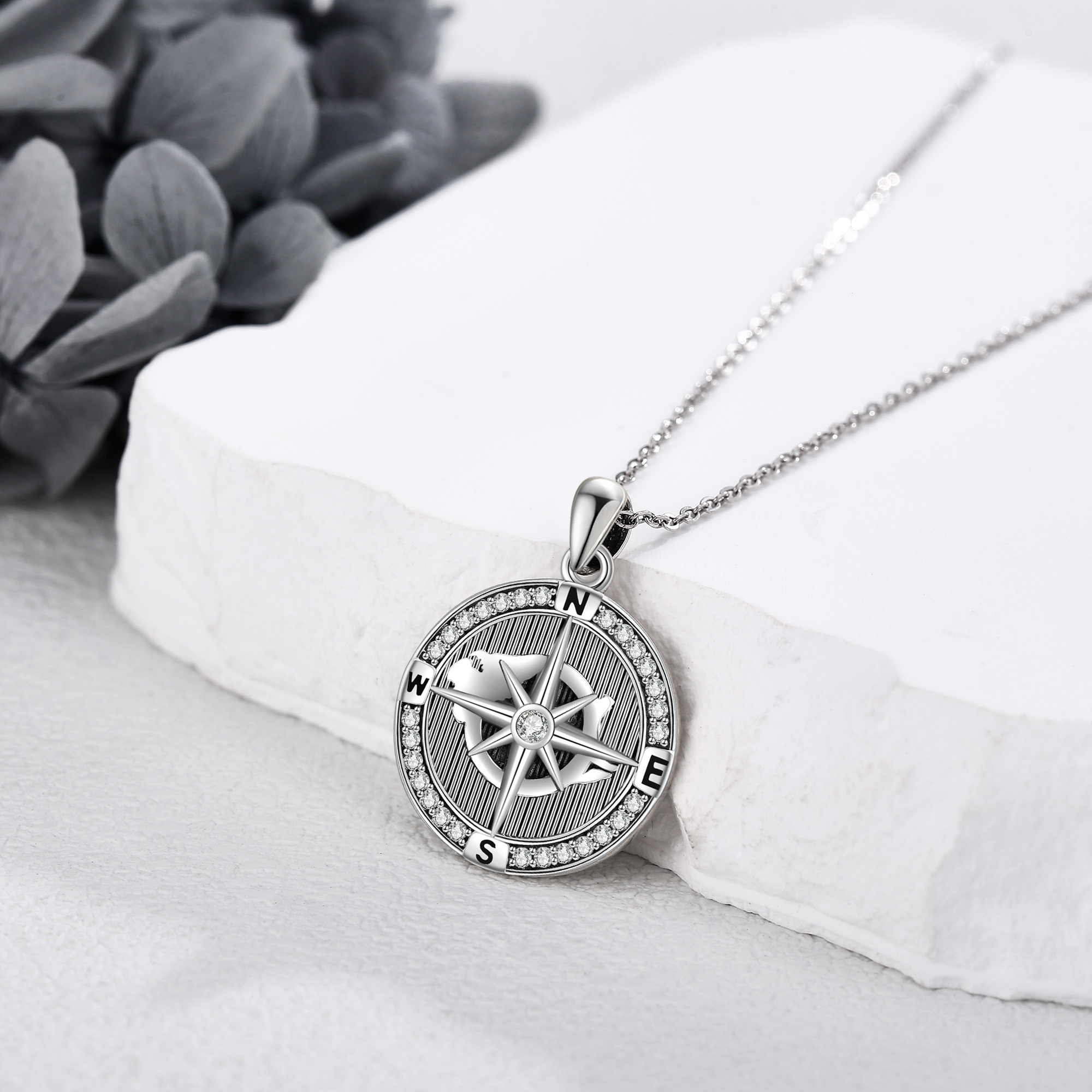 Women's S925 Sterling Silver Compass Pendant Necklace, Gift
