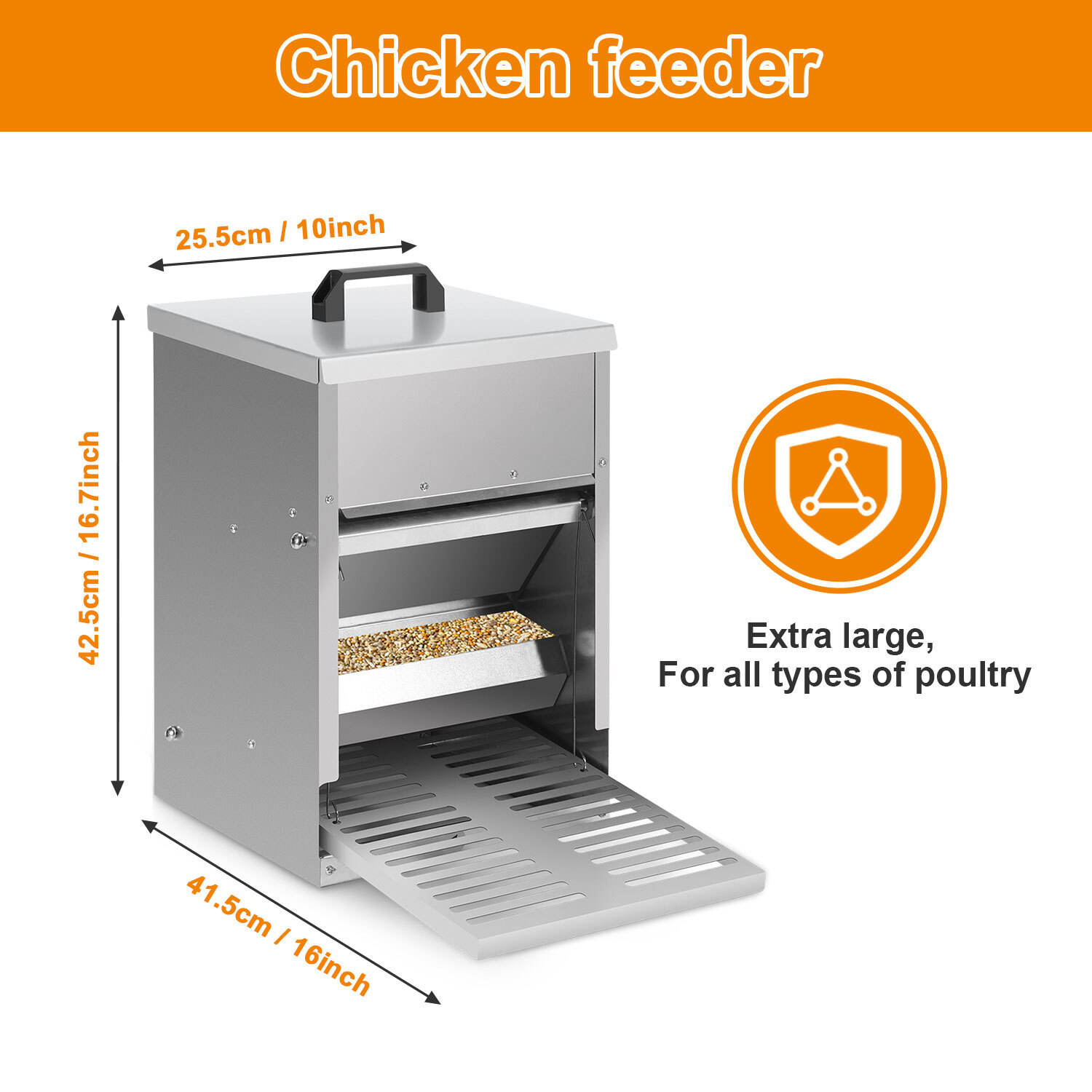 Chicken Feeder 5kg, Feed Dispenser Feed Trough With Automatic Pedal, Chicken Feed For Poultry, Accessory, Rat-proof, Galvanised