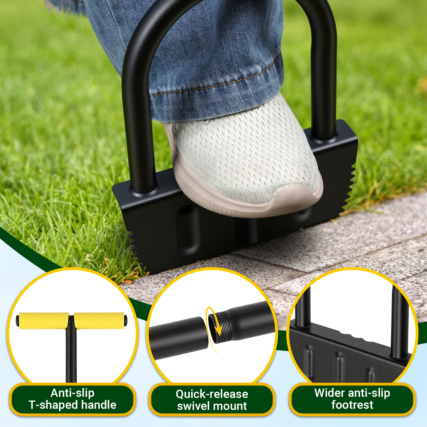 Image of Professional Long T-handle Lawn Edge Trimmer, Crescent-shaped Serrated Blade, Manual Lawn Edger For Lawns, Flower Beds, , Patios And Garden , Assembly.