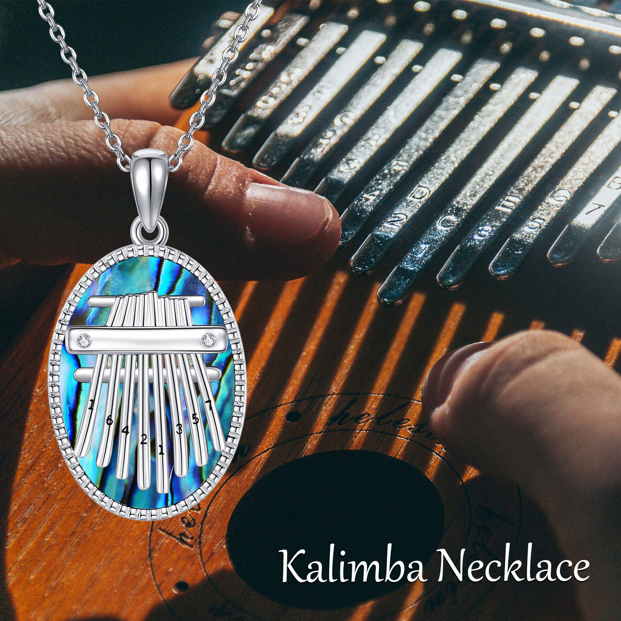 Women's 925 Sterling Silver Kalimba Necklace with Abalone Shell