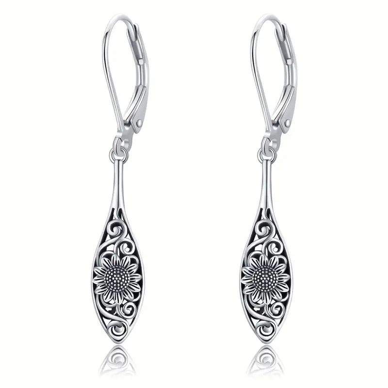 925 sterling silver vintage sunflower earrings with french clasp retro style detailed daily wear or gifting everyday earrings vintage style earrings plated Product details 3