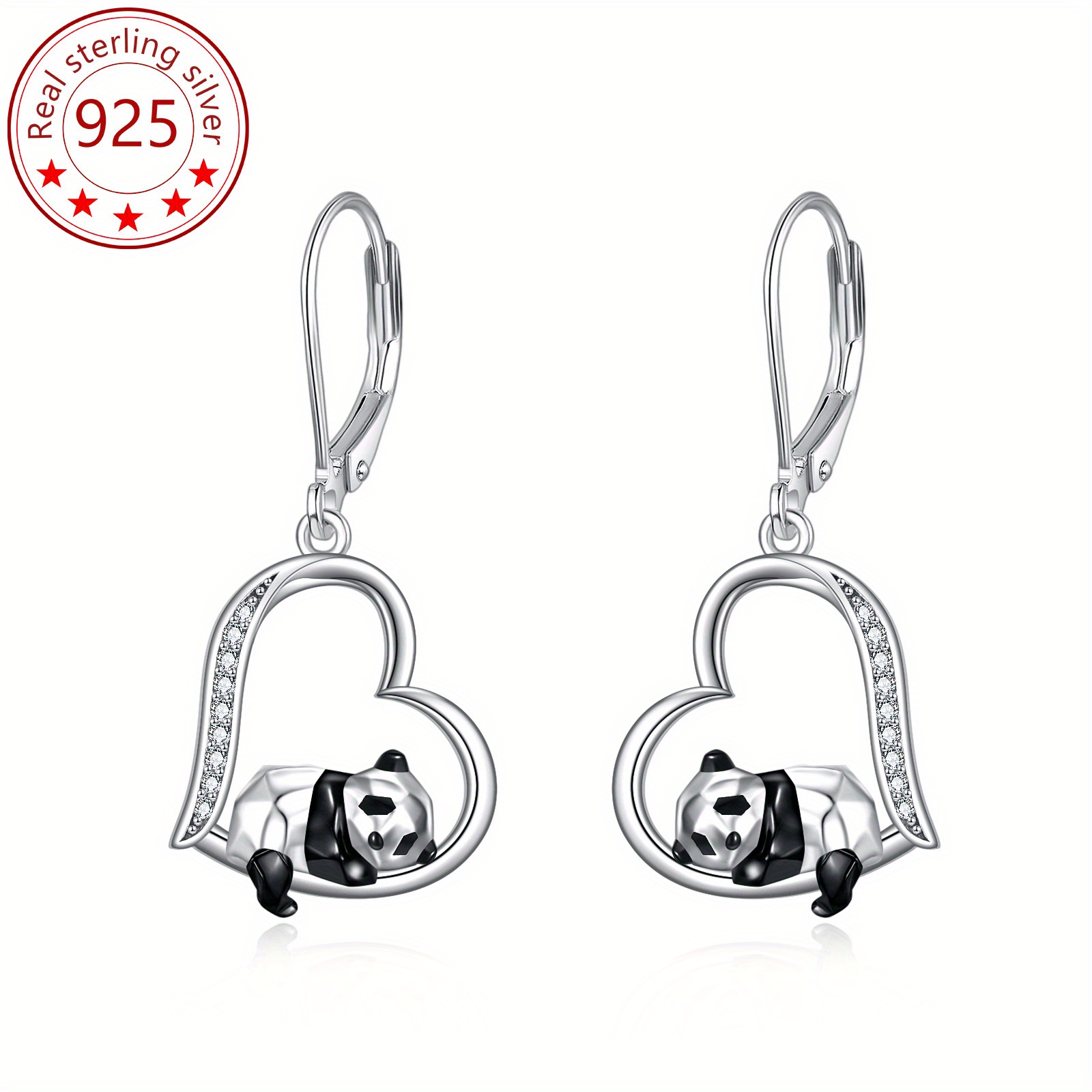 yfn heart earrings cute animal dangle earrings for her 925 sterling   jewelry packaged with jewelry box panda earrings birthday gifts for her women Product details 0