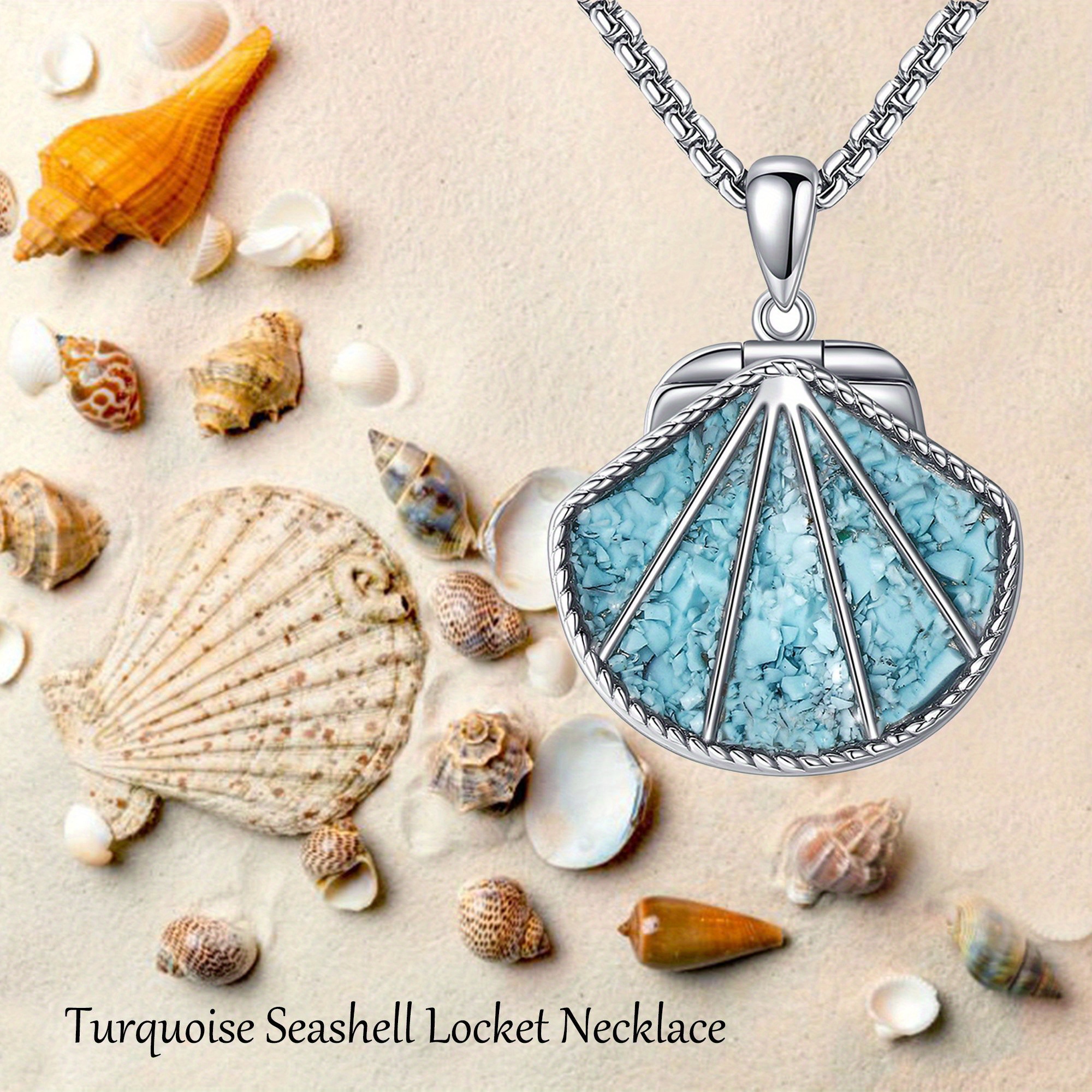 Synthetic Turquoise Seashell Locket Necklace