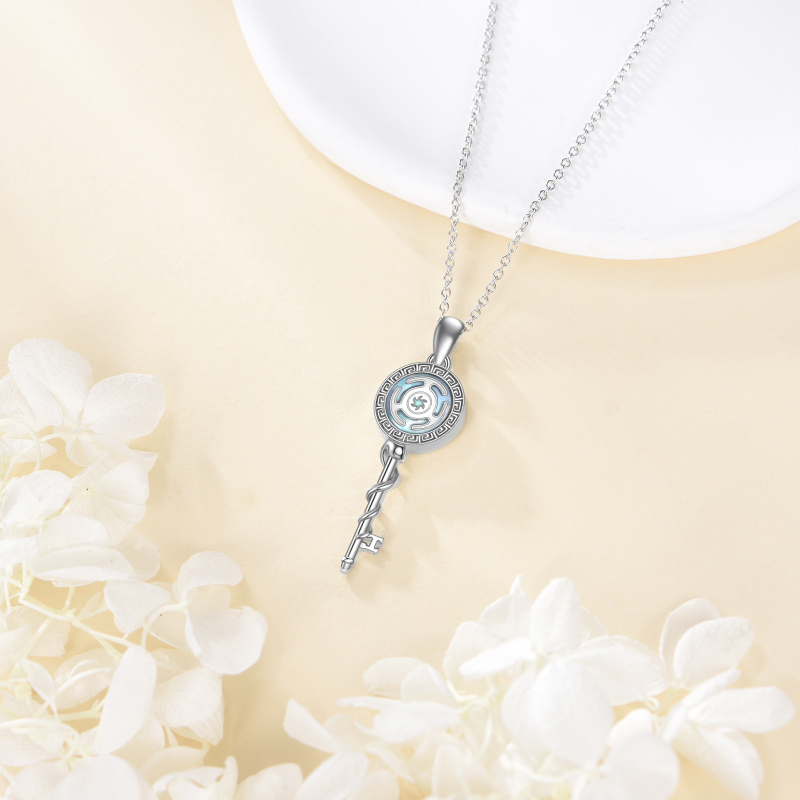 925 Sterling Silver Hecate Necklace with Synthetic Moonstone