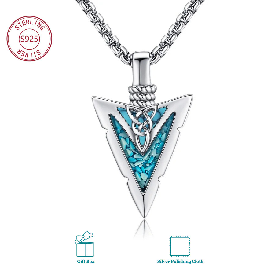 925 Sterling Silvery Synthetic Turquoise Arrow Necklace For Casual Attire By Men And Women; Birthday Presents; Christmas Gifts; Meaningful Gifts; For