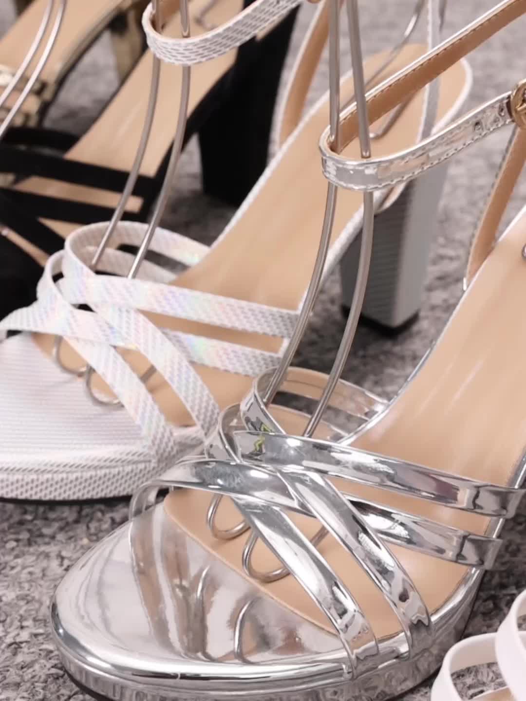 Women's High Heel Sandals with Multiple Straps and Chunky Heel