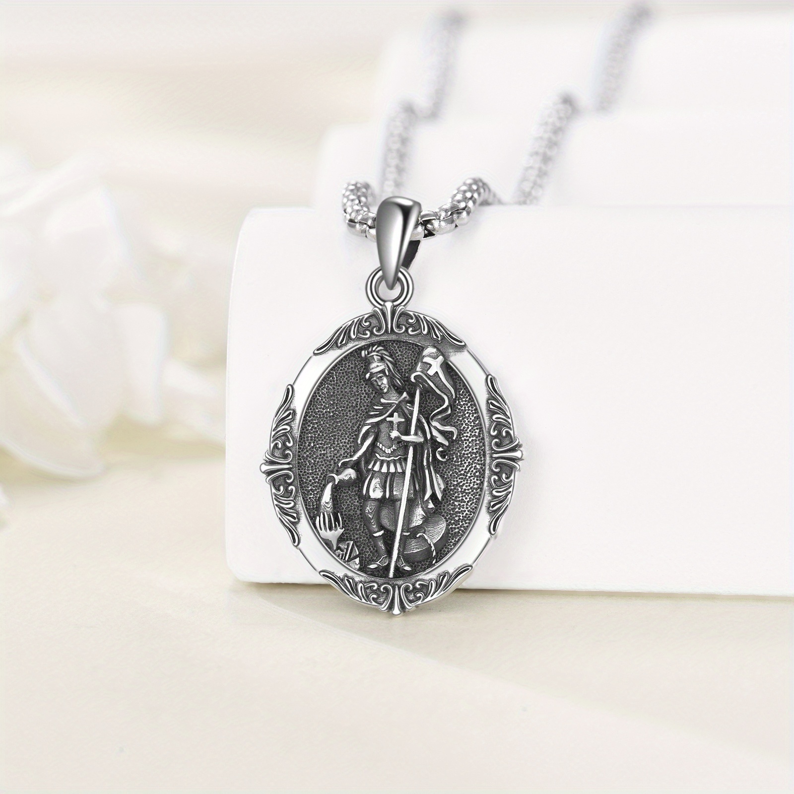 925 Sterling Silver St Florian Firefighter Pendant Necklace