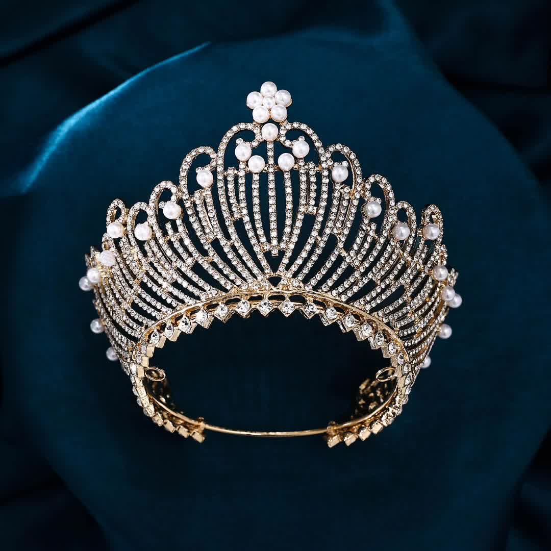 Baroque Faux Pearl Crystal Bridal Tiaras And Crowns Vintage