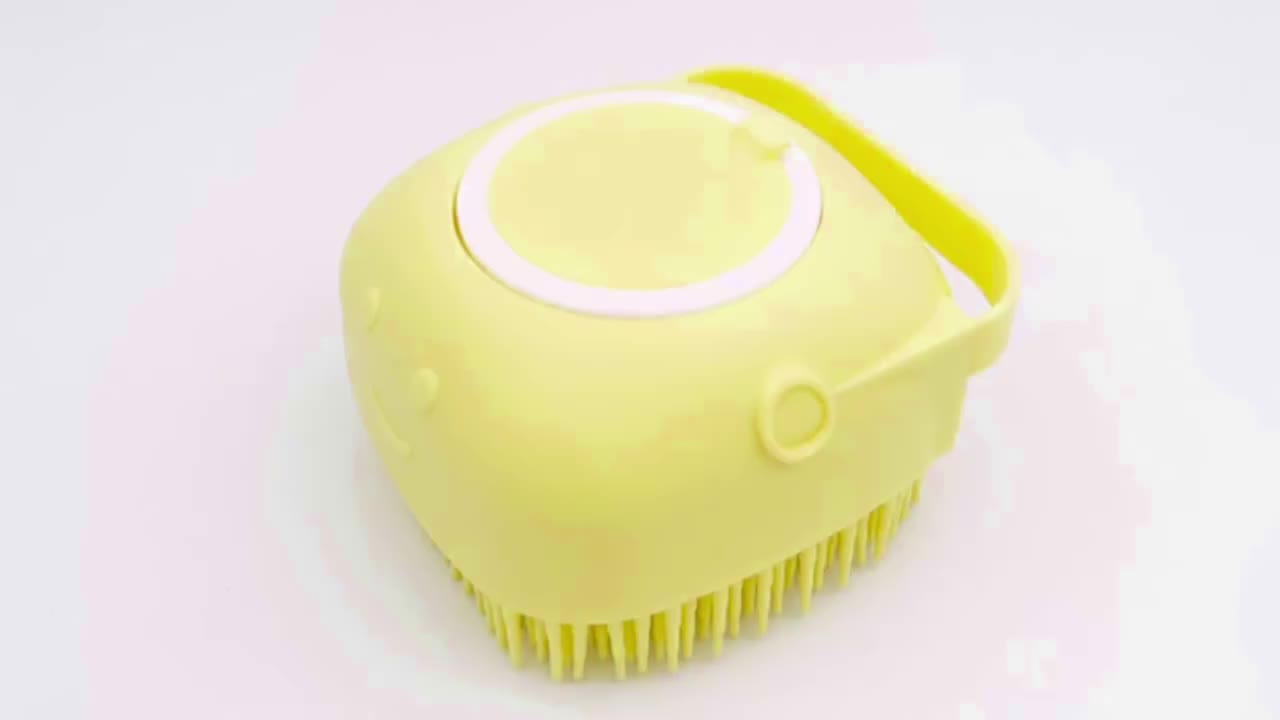 Cat Grooming Bath Brush Scrubber- Soft Silicone Shampoo Massage Dispenser  For Cats (Yellow)- Super Deal ! (Limited 1 per customer) 