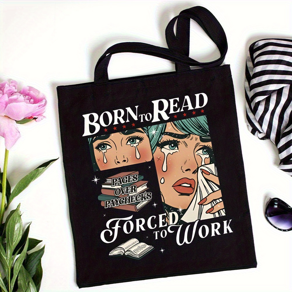 TEMU 1 sac fourre-tout, Forced to Work - Noir pour des livres et les lecteurs, avec un design Pop Art, impression
