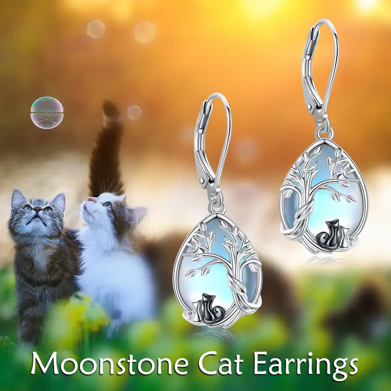 synthetic   mother daughter cat earrings for women 925 sterling   cat earrings dangle tree of life synthetic   jewelry Product details 3