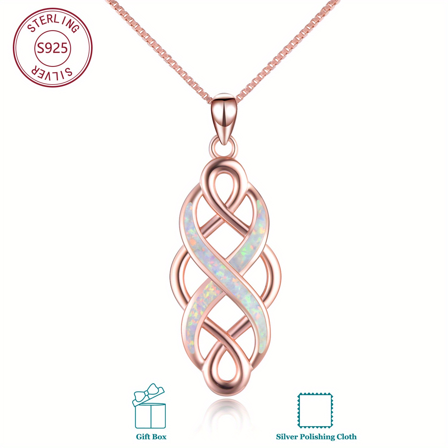 TEMU Yfn Celtic Knot Necklace Opal Pendant Sterling Silver Jewelry