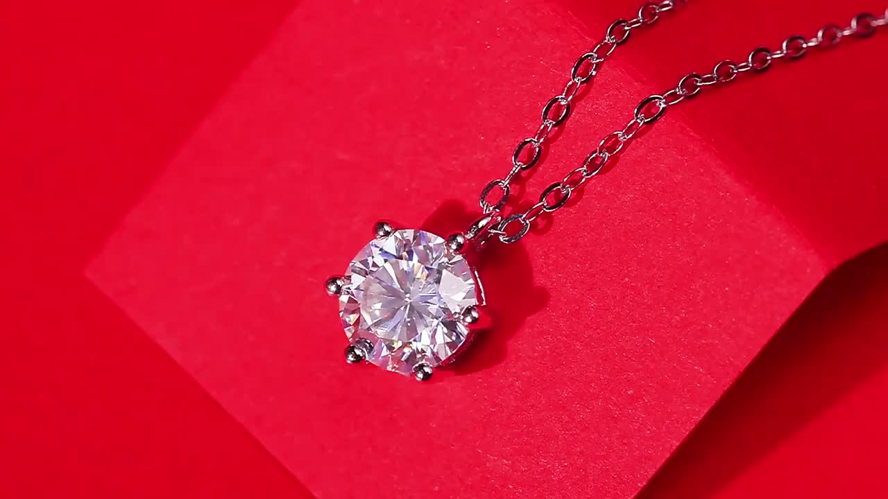 925 Silver Moissanite Necklace with 6-Claw Pendant