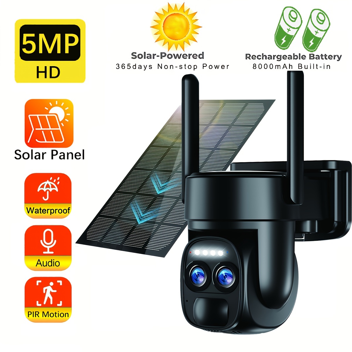 Cámara de seguridad al aire libre, 1080P 4G tarjeta SIM IP67 impermeable  PIR Solar Powered Cámara CCTV al aire libre, recargable inalámbrica