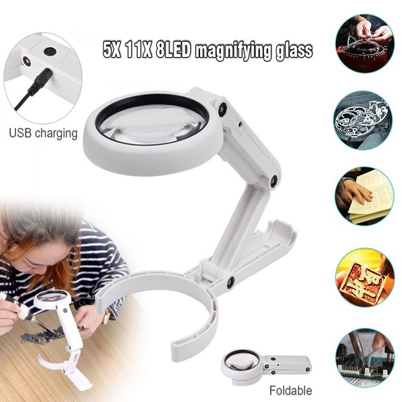 36LED Lighted Magnifying Glass with Stand, 3X 5X 8X 10X LED Hands Free  Magnifying Glass Lamp for Reading,Magnifier Desk Lamp for Crafts Jewelry