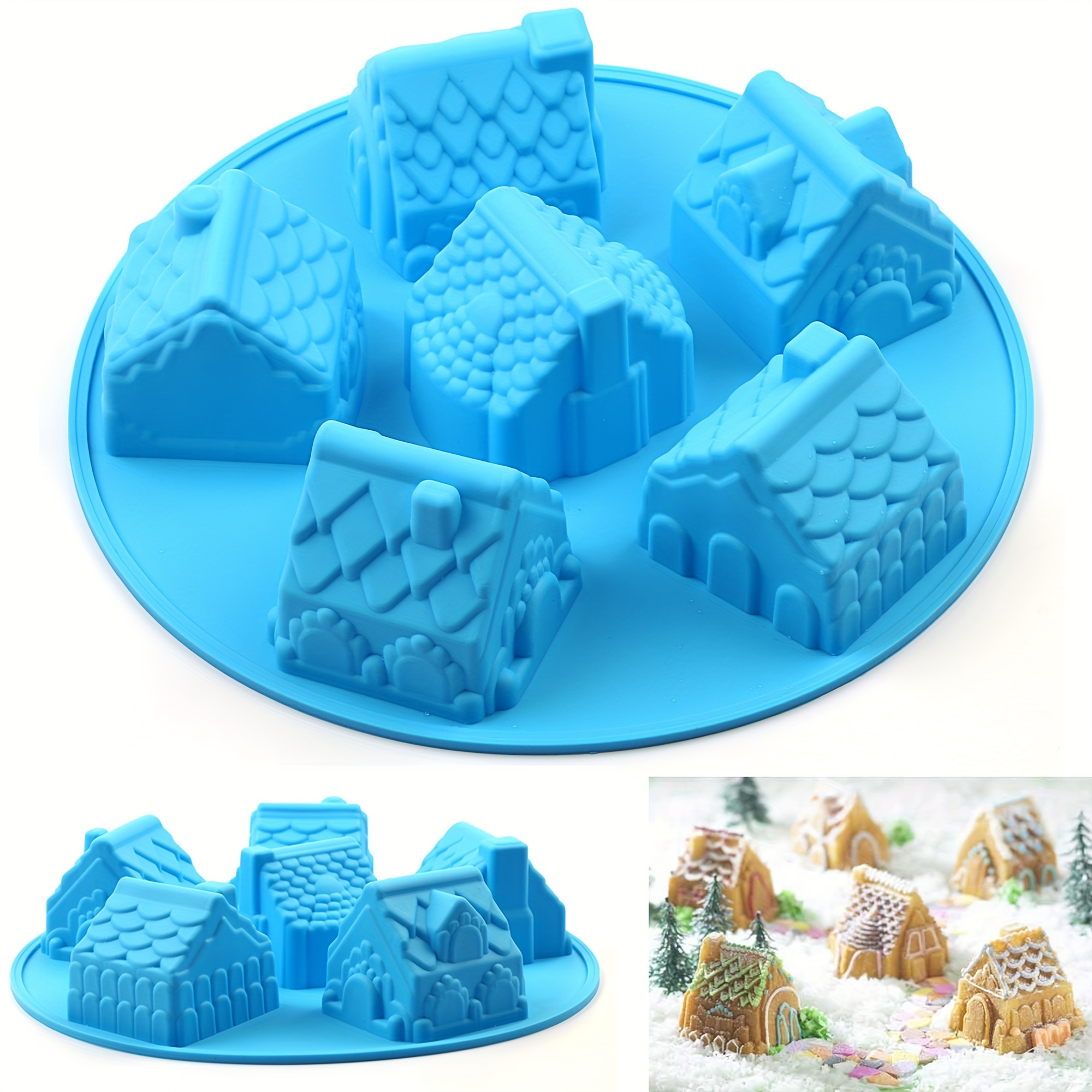 1pc Christmas Gingerbread House Cake Silicone Mold 6 Connected House Shaped Baking  Mold, For Diy Cake, Candy, Chocolate, Candle, Soap, Christmas Cake  Decorating