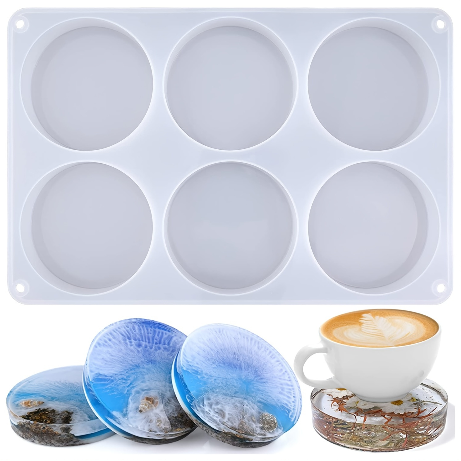 Comprar Molde de silicona de resina para posavasos redondo, Moldes de resina  epoxi UV para manualidades, tazas de café, decoración del hogar,  accesorios, 1 Uds.