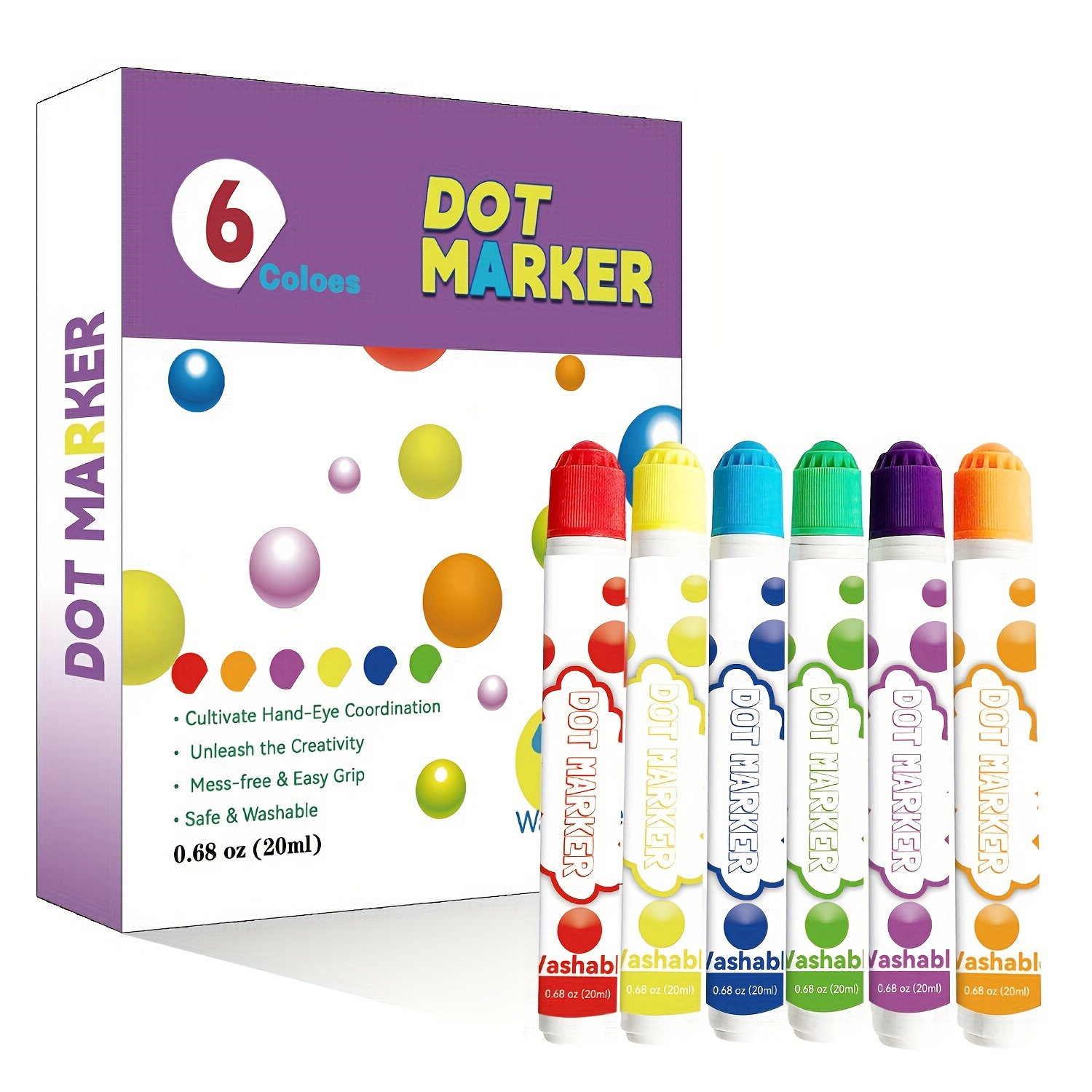 3/6/8/10Colors Dot Marker Washable Marker Pens Portable Toddler Art Set for  Kids Coloring