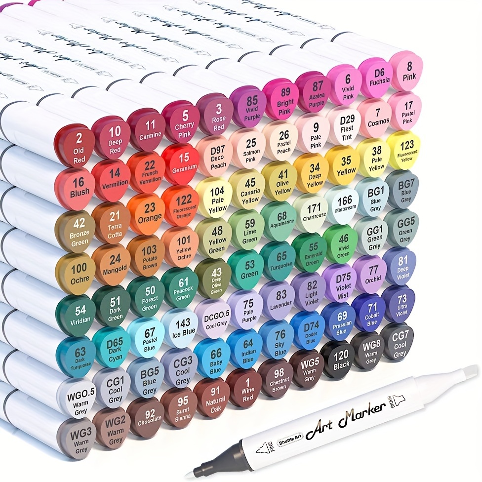  Ohuhu Marcador para colorear de 60 colores (punta de pincel y  punta fina) + marcadores a base de alcohol de 72 colores únicos (cincel y  brocha) : Arte y Manualidades