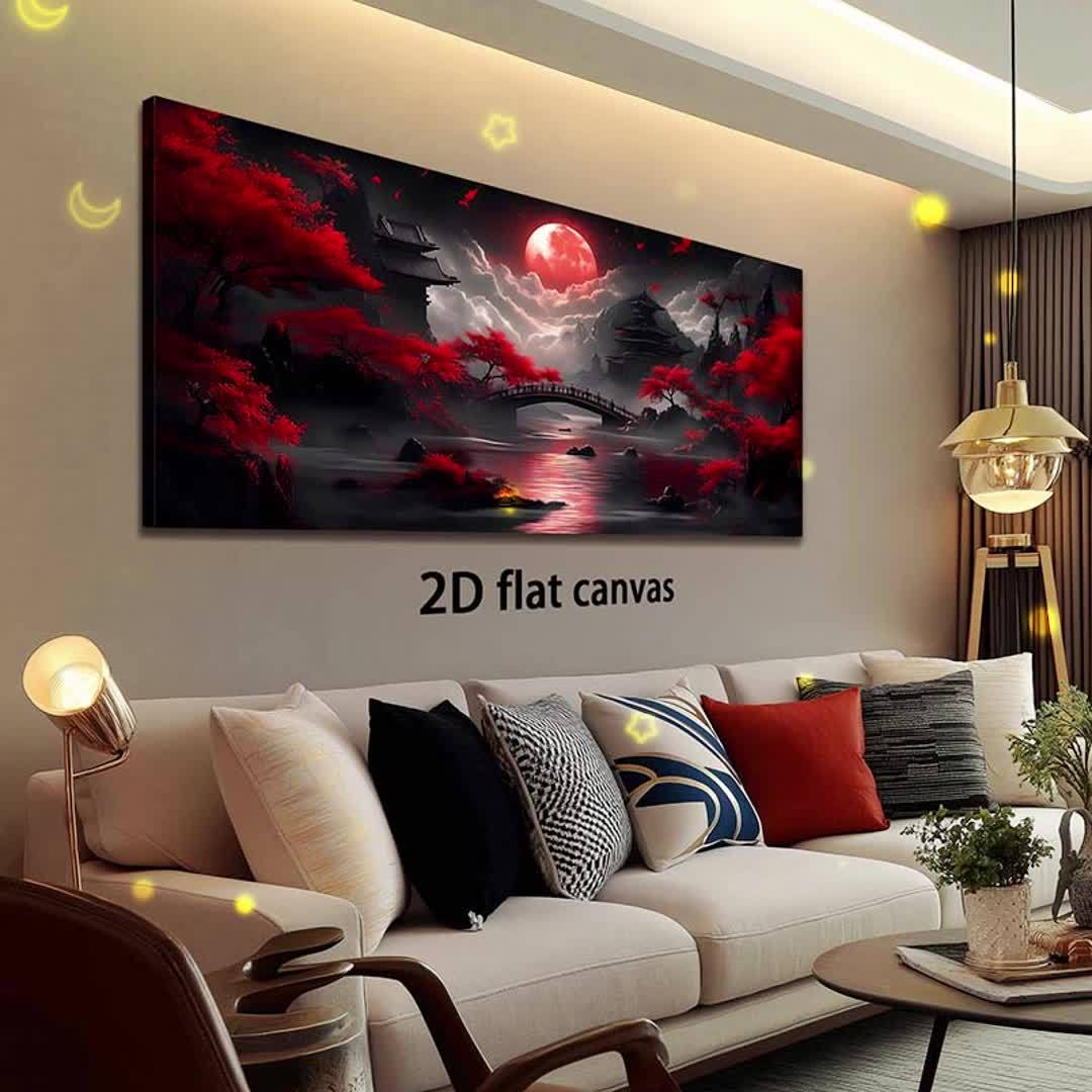 2D Flat, 2D Flat, Framed Canvas Artwork Featuring a Red Moon And Pagoda, 1.5-Inch Frame, Ideal for Decorating Bathrooms, Living Rooms, Kitchens, Bedrooms, And Offices with High-Quality Modern Prints - Image 9