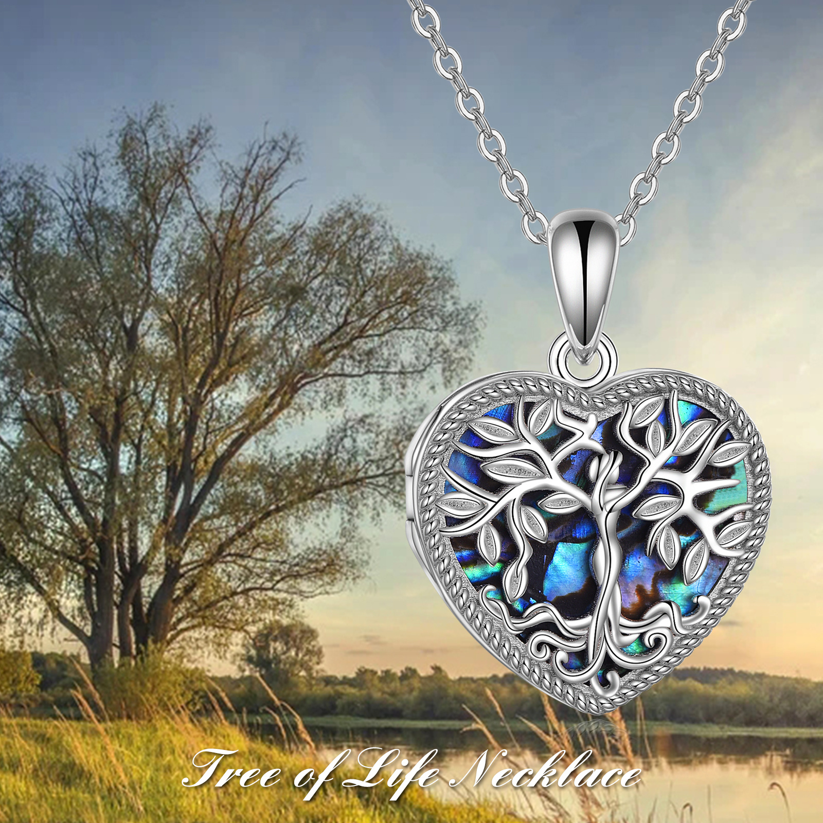 Image of 925 Sterling Silver Heart-shaped Locket Necklace Featuring Abalone Shell (photo Insertable) Suitable For Everyday Use For Men And Women, Ideal Birthday And Christmas Gift For