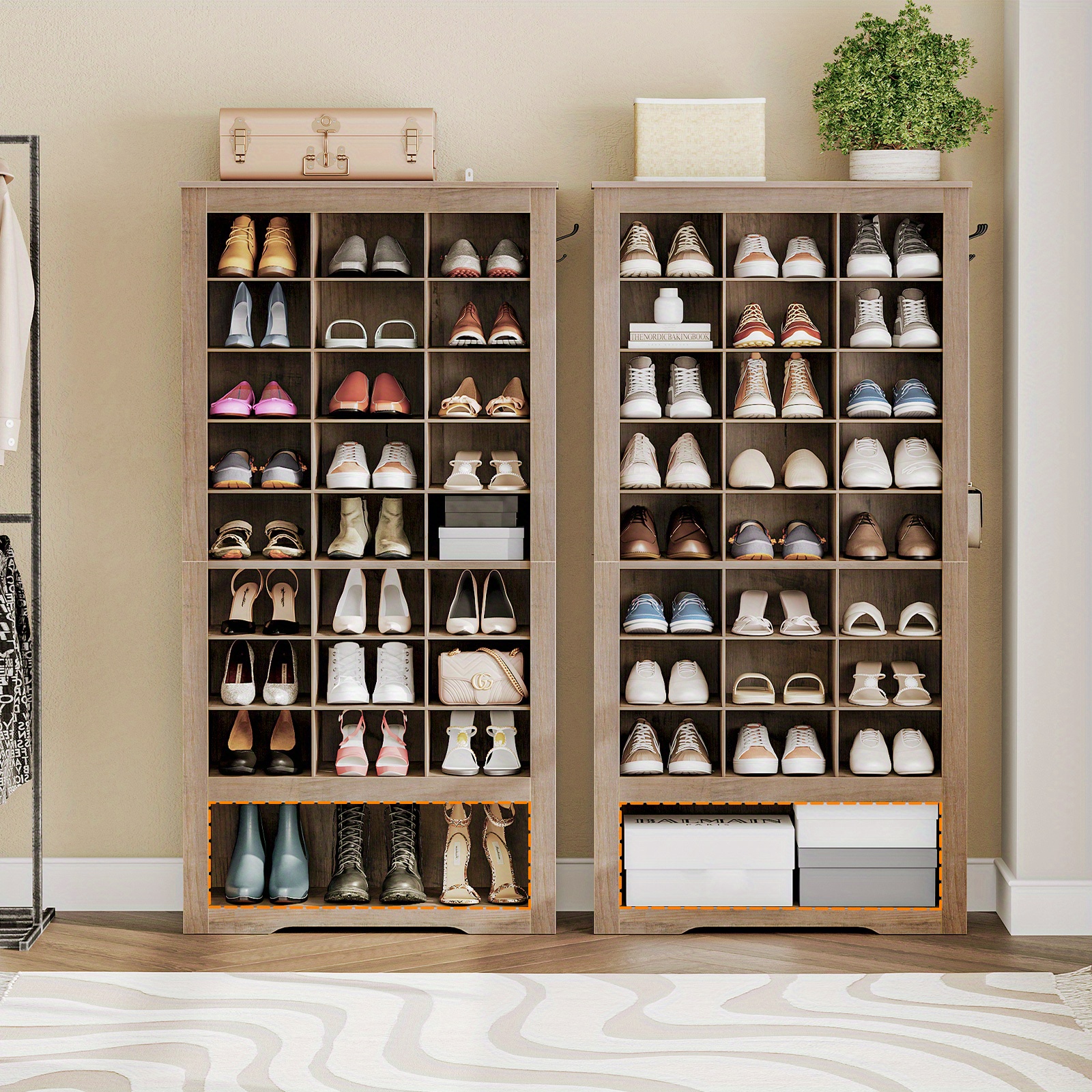 White Fawn 9-Tier High Shoe Cabinet - 24 Compartments & Hooks