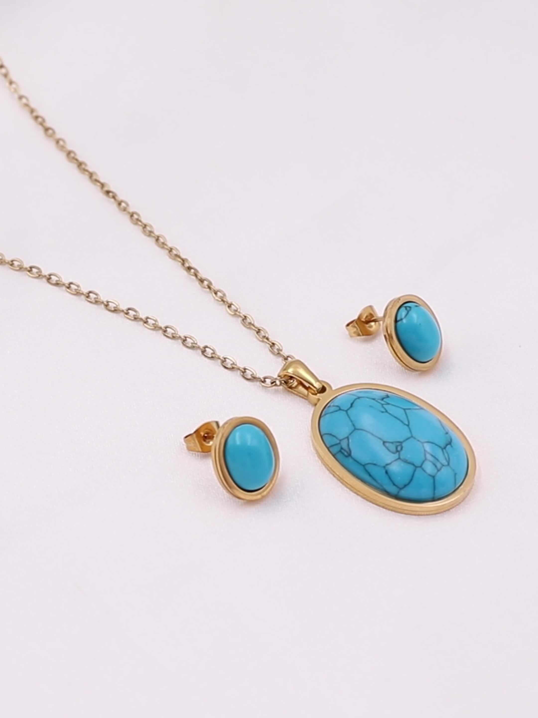 Golden Lapis Lazuli Necklace and Earrings Set for Various Occasions