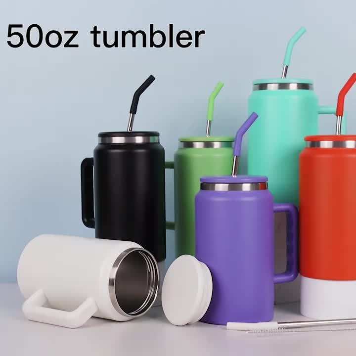 50oz stainless steel insulated tumbler handle straw - Temu