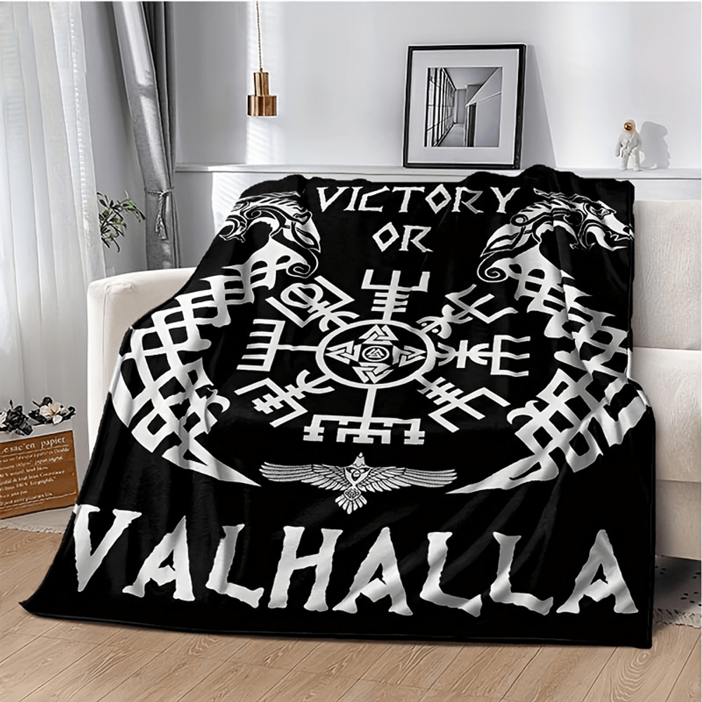 TEMU 1pc Viking Themed Soft Plush Blanket Suitable For - , Cozy Flannel With Viking For Car, Sofa, & Travel - Contemporary Scandinavian Throw For,,