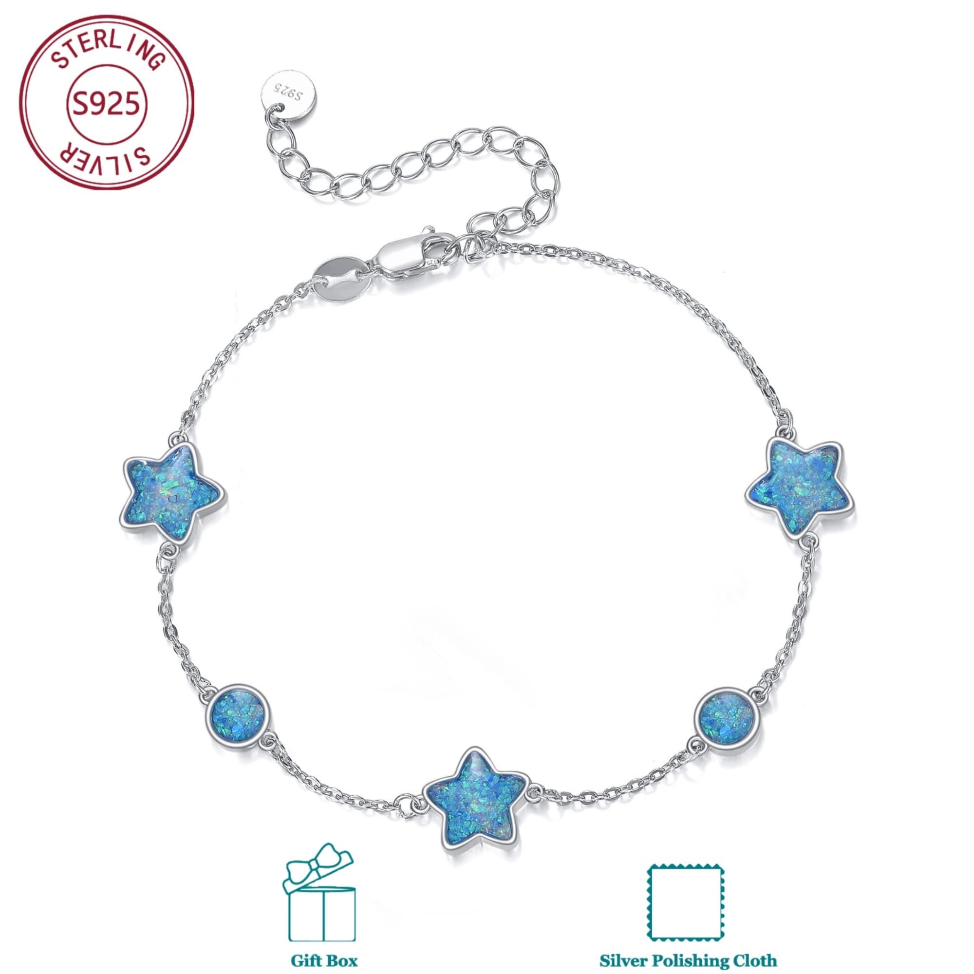 Image of 925 Sterling Bracelet With Synthetic Opal, Night Sky Iridescent Theme Bracelet, Minimalist And Elegant Daily Accessory For Women