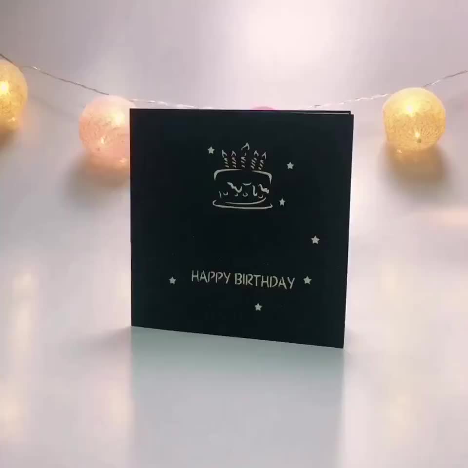 Happy Birthday Card - Girl in Black/Gold