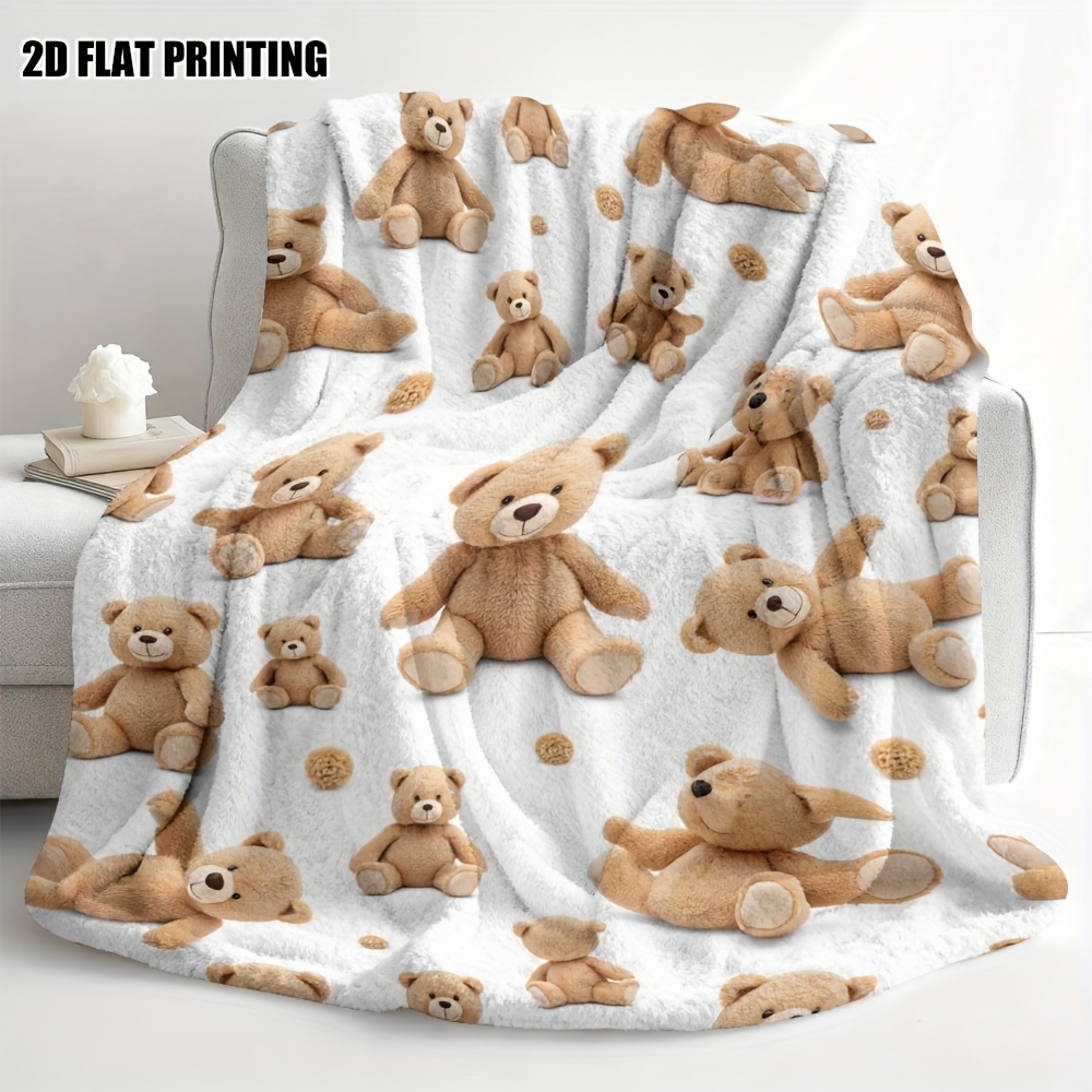 TEMU 1pc Cartoon Teddy Bear Pattern Flannel Blanket - Cozy, Easy To & Portable, Ideal For Road Trips, Sofa, And Outdoor , Multi-seasonal Use, Home