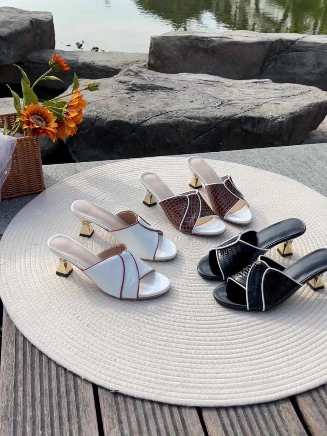 CXLJZC Marca Zapatillas de Tacón Alto Cómodas para Mujer, Ideales para el Hogar, Reuniones al Aire Libre y Uso Casual, Fabricadas con Materiales Texturizados Brillantes Premium y Bordes Hechos a Mano, con Tacón Alto de 7CM Adornado con Brillantes Pedrería., Zapatos de Mujer - Imagen 13