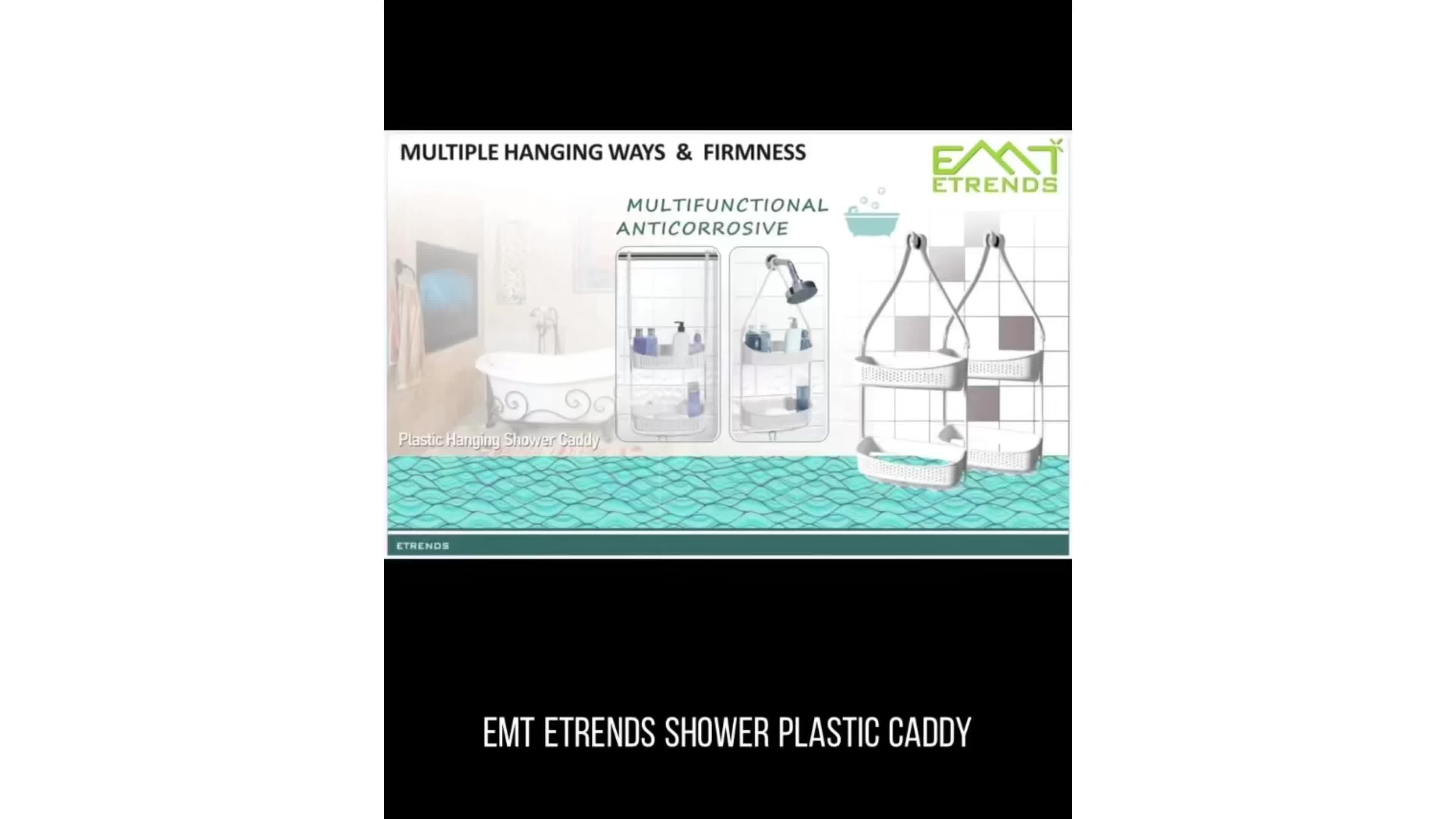 EMT ETRENDS Plastic Shower Caddy Over Shower Head,Door Hanging Shower Caddy, 2 in 1 Adjustable Shower Organizer,Rust Resistant No Drilling