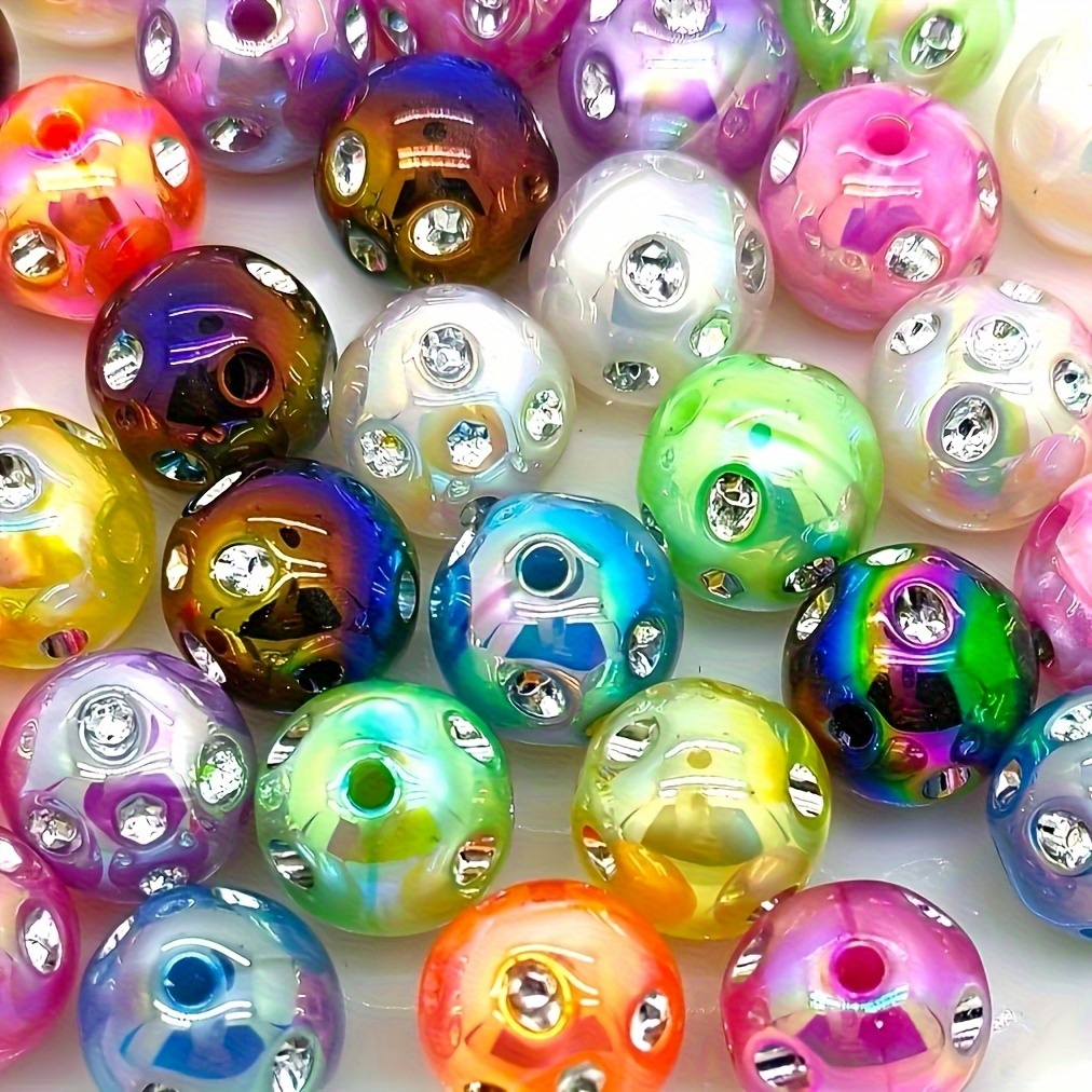 TEMU 60 16mm Colored Synthetic Crystal Beads-rainbow Shiny Round Beads, Suitable For Jewelry, Bracelets, Necklaces And Pen Bead Craft Projects, Beads