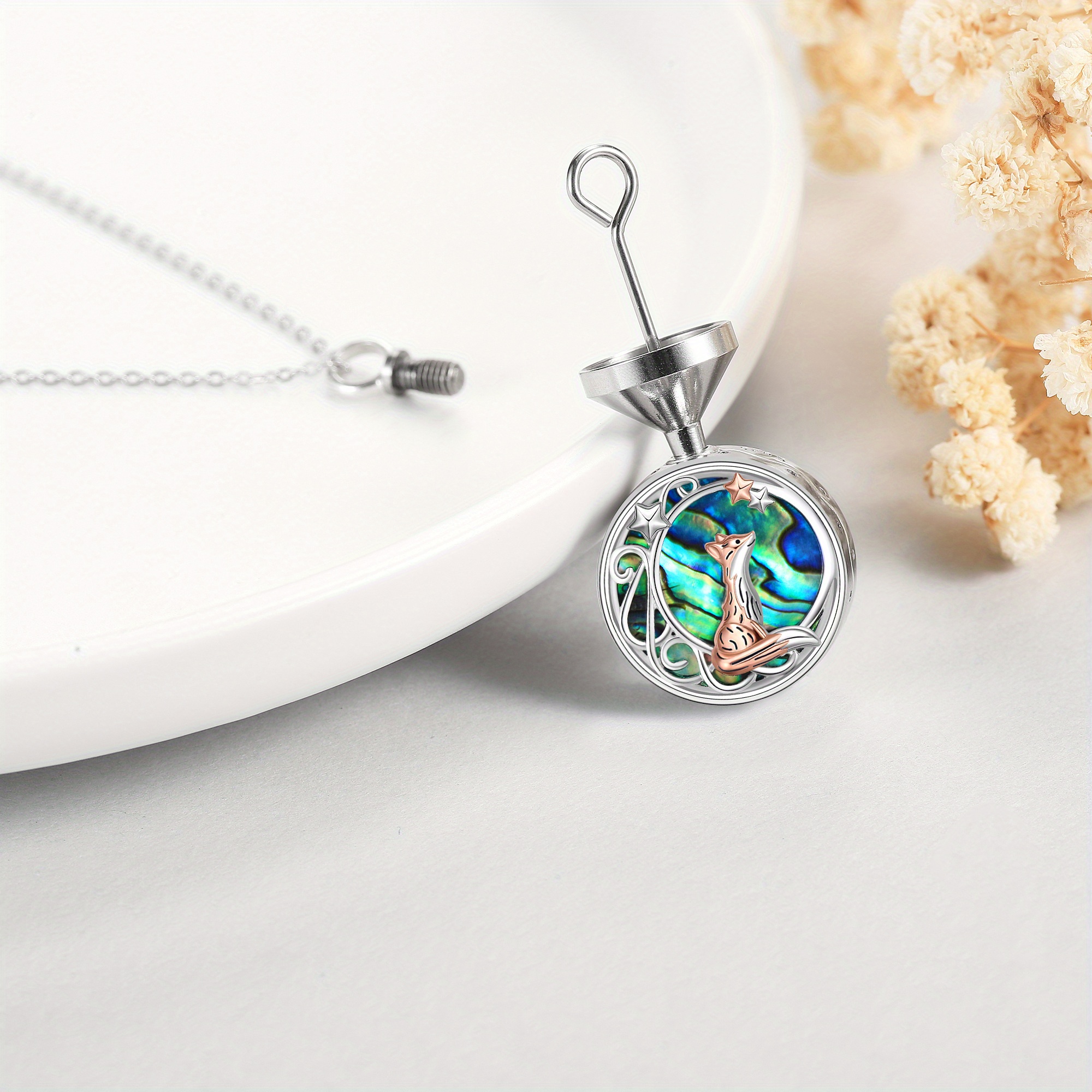 Women's Sterling Silver Fox Urn Necklace for Ashes, Memorial Gift