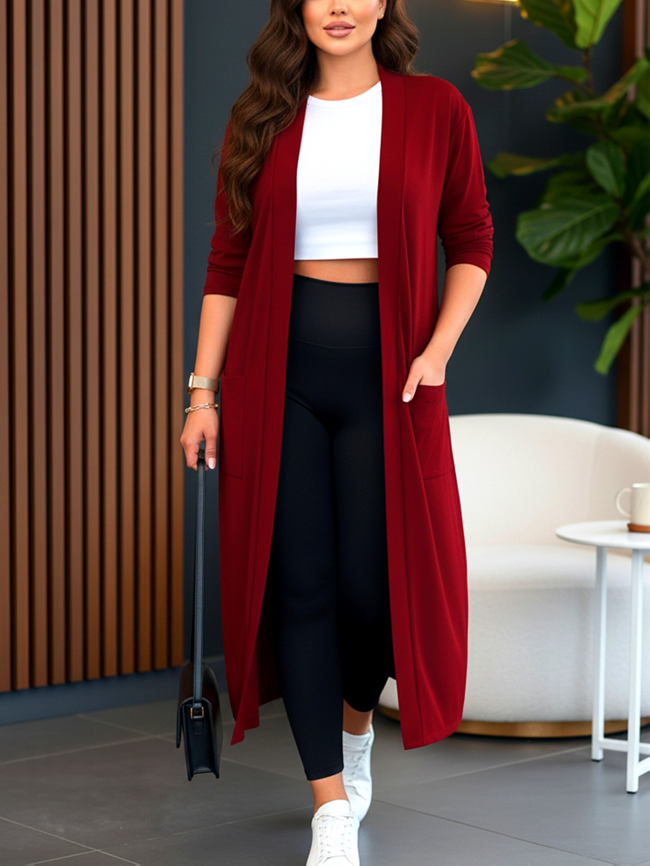 plus size autumn promotion solid color simple loose versatile womens cardigan long windbreaker jacket 0xl 9xl