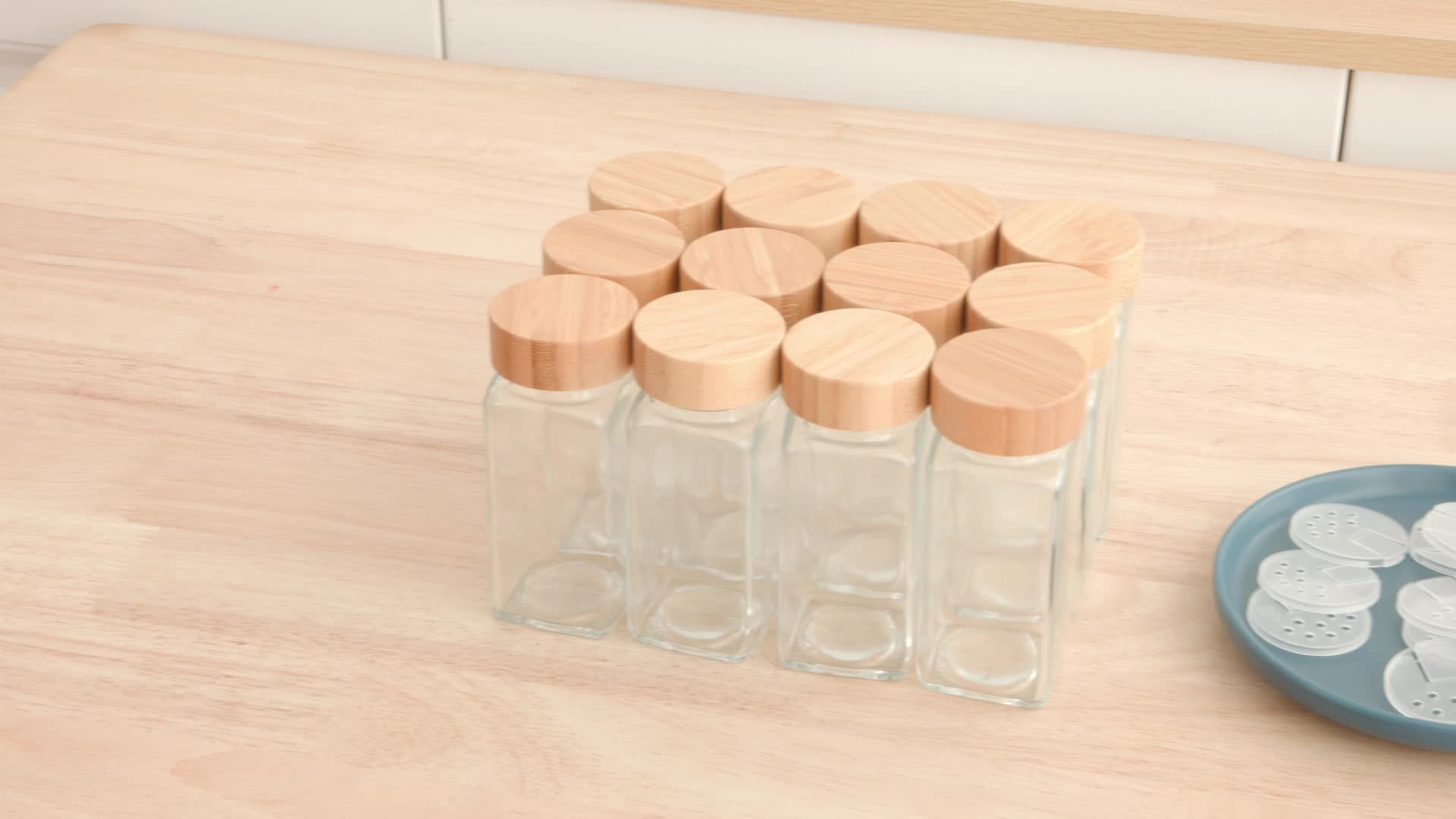 12pcs Spice Jars With Labels And Lids, 4oz Empty Square Spice Bottles With  Collapsible Funnel, Glass Condiment Containers, Kitchen Accessaries, Kitche