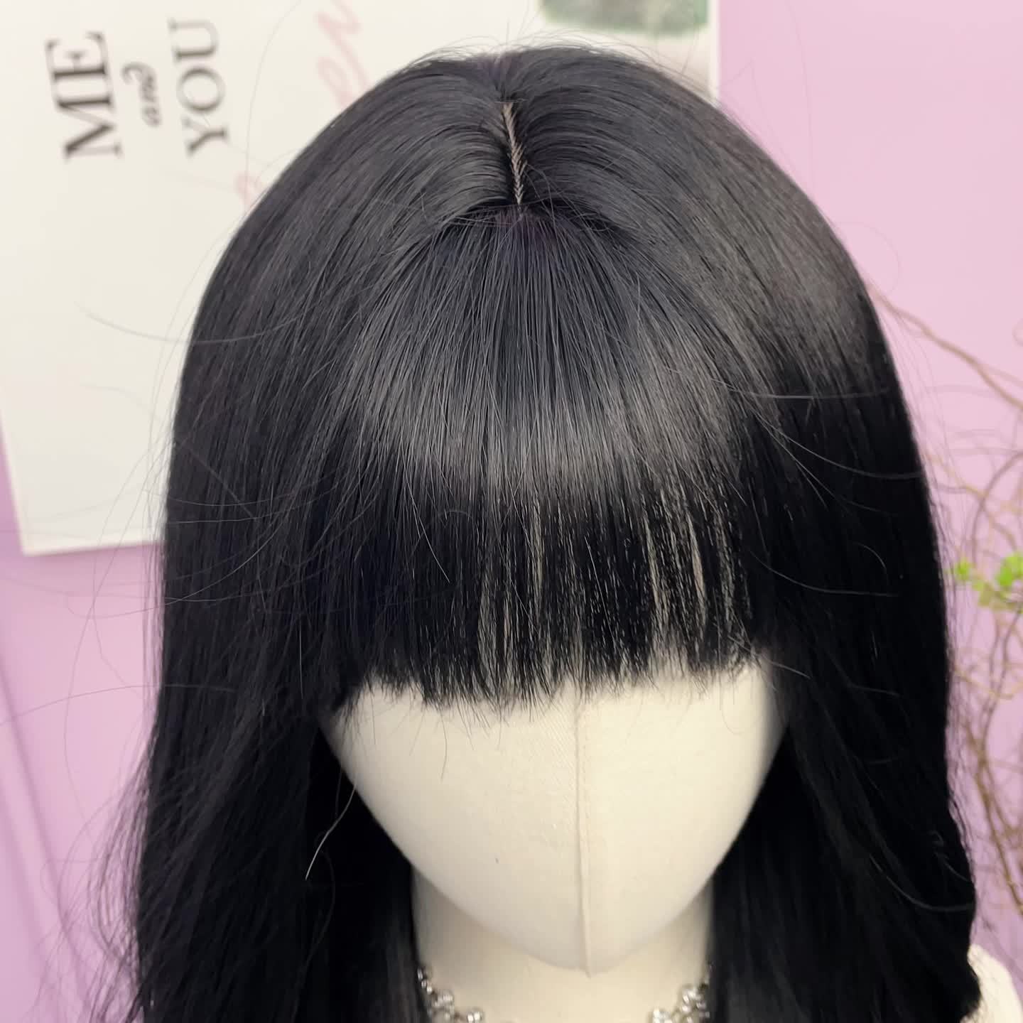 Long Light Black Wig Bangs Synthetic Wavy Wigs Women Women - Temu