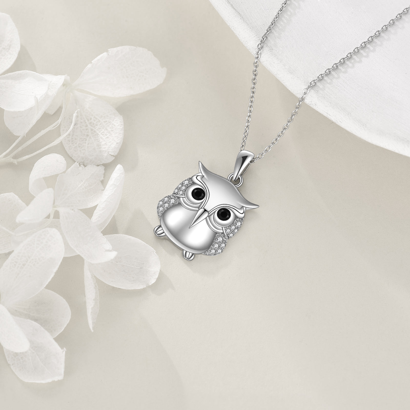 Adjustable Chain Owl Necklace, 925 Sterling Silver Pendant