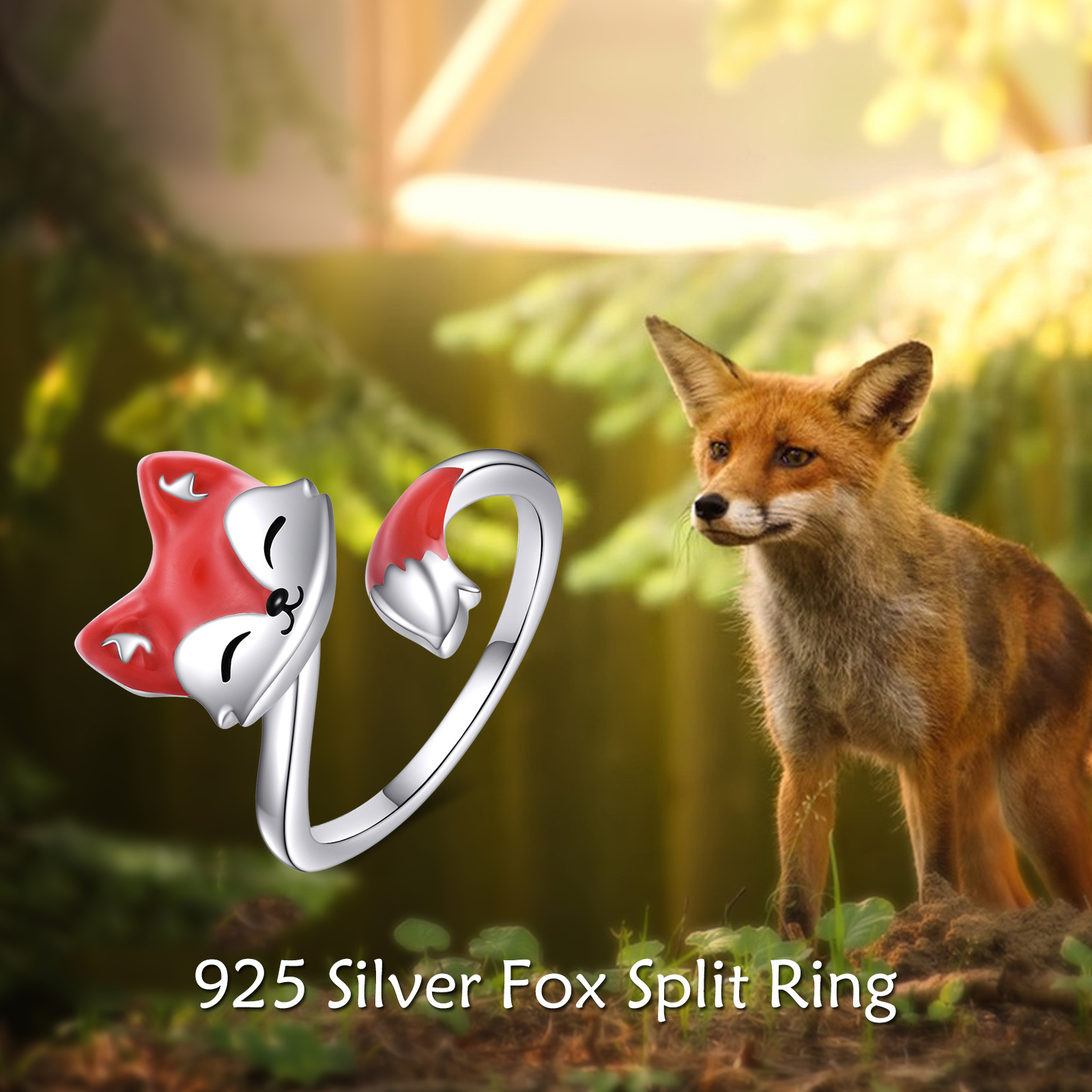 YFN Fox Spinner Ring 925 Sterling Silver Fidget Ring for Anxiety