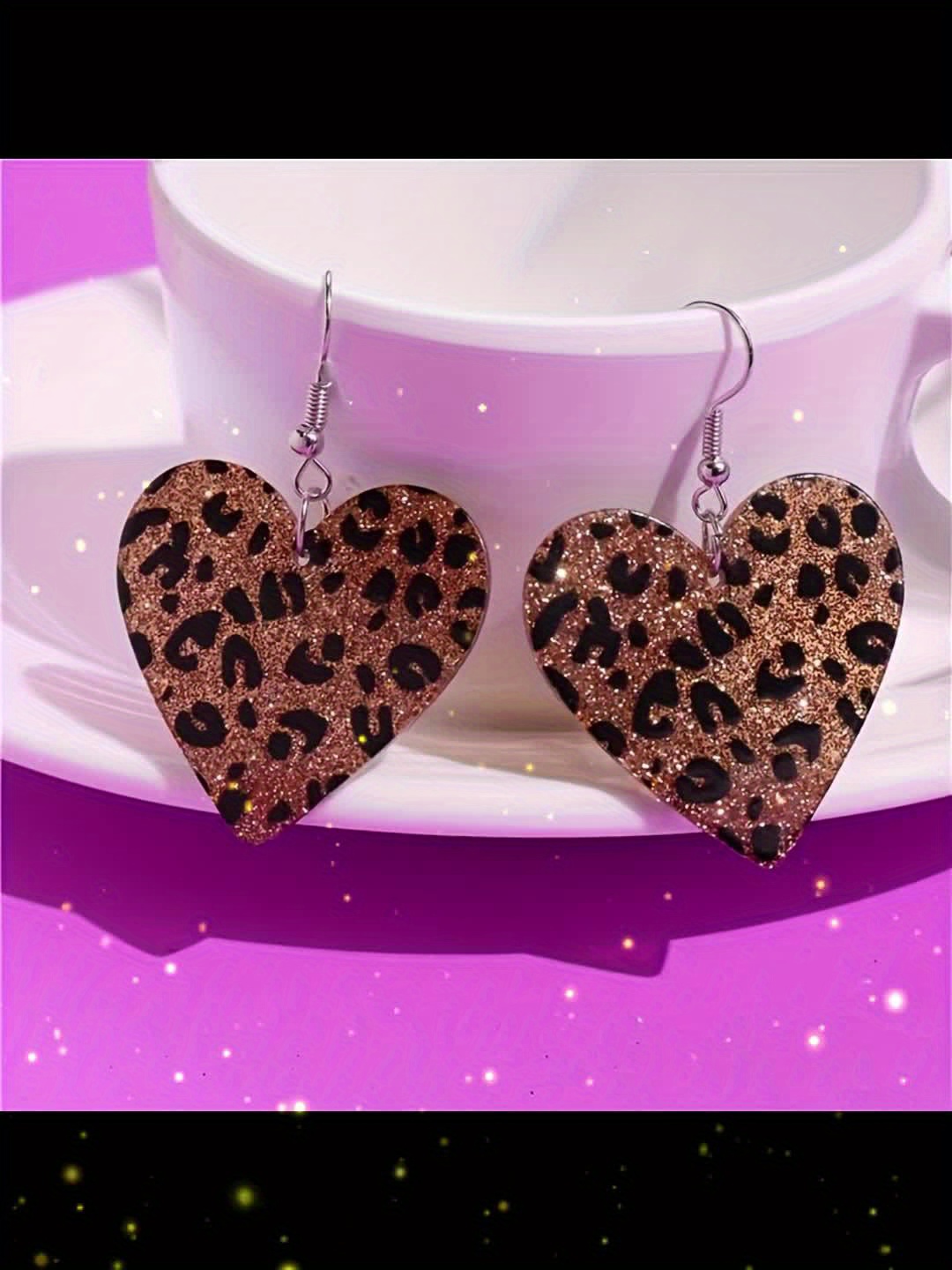 Retro Heart Pendant Earrings Leopard Print
